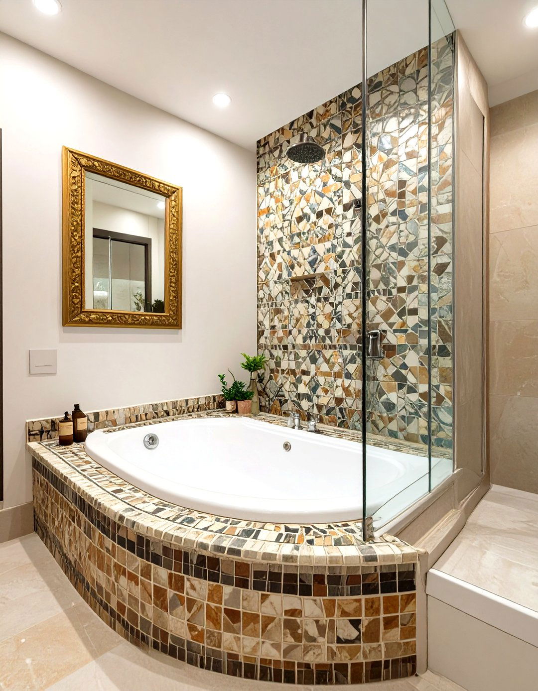 Drop In Tub with a Tiled Deck and Shower - 30 shower tub designs