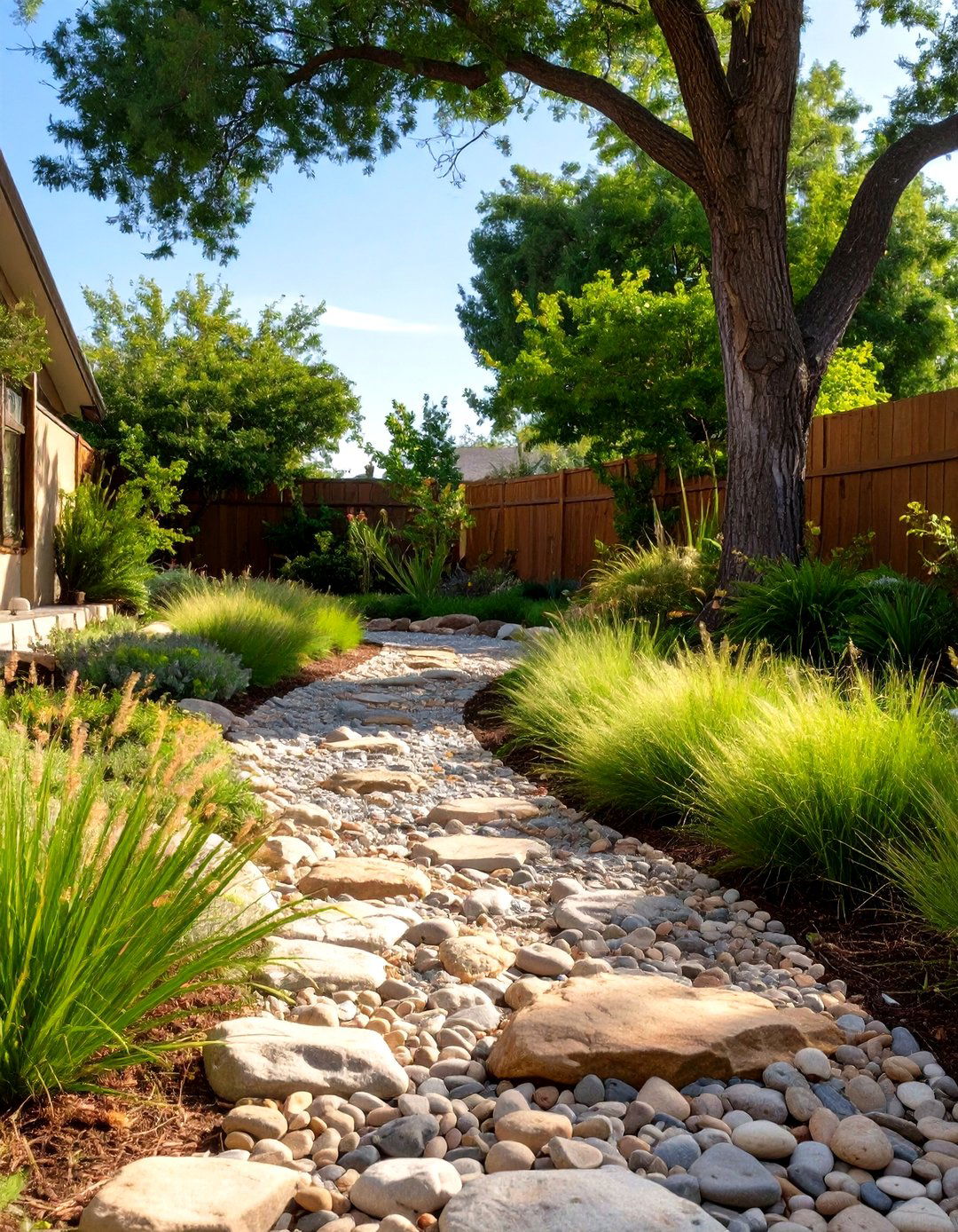 Dry Creek Bed Backyard Landscape - 30 cheap no grass backyard ideas