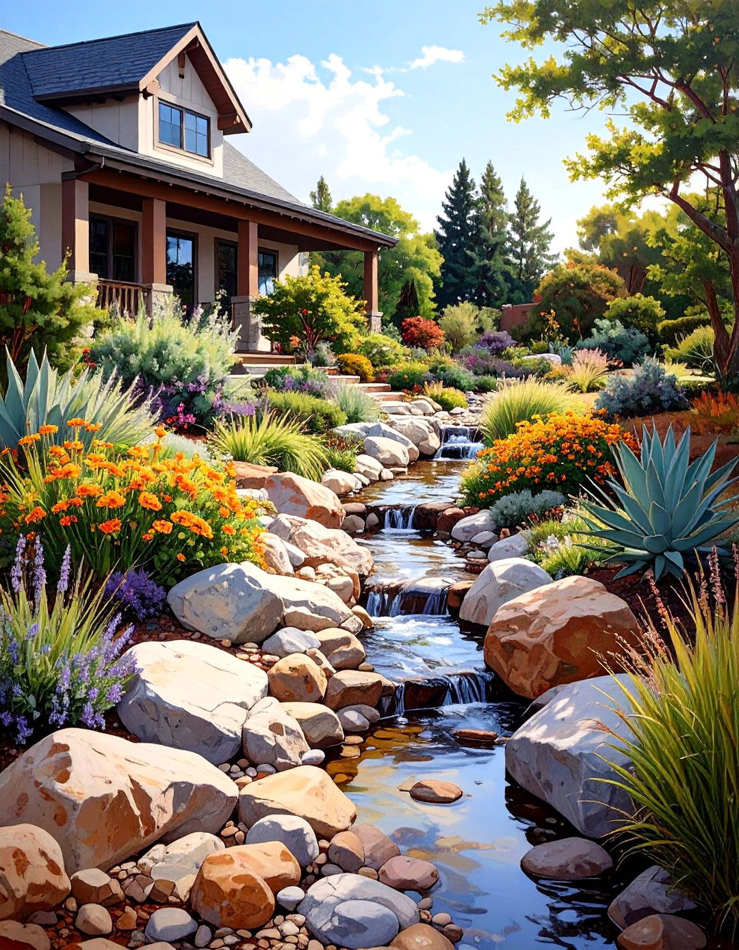 Dry Creek Bed for Drainage and Aesthetics - 30 side of house landscaping ideas