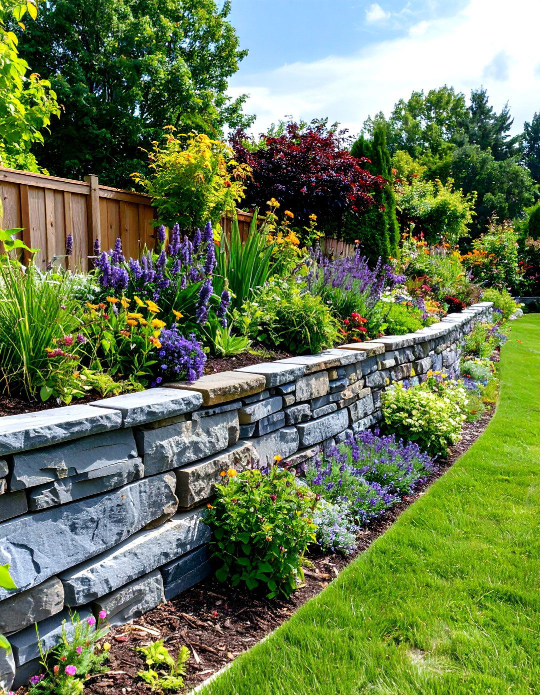 Dry Stack Slate Retaining Wall - 30 front yard retaining wall ideas