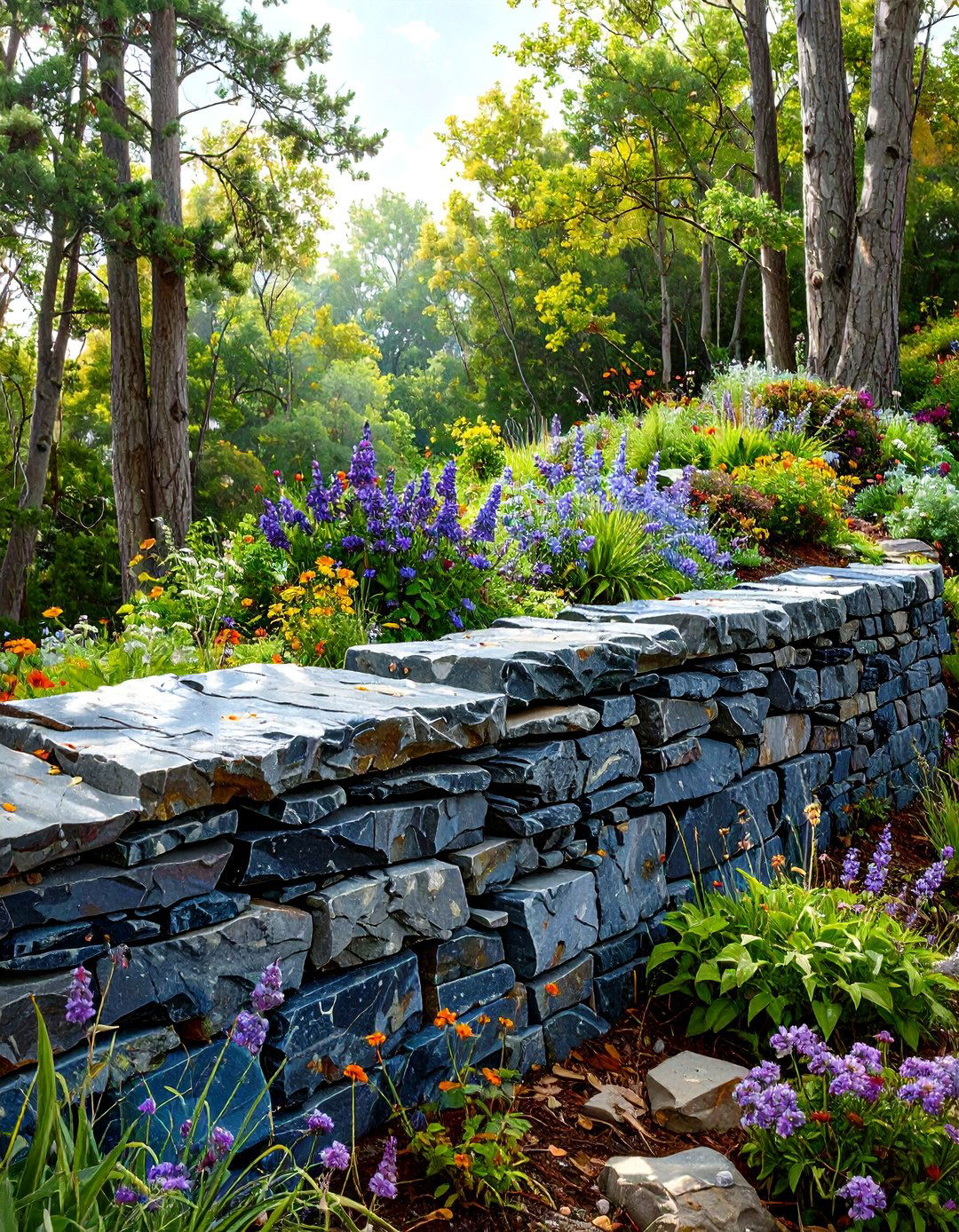 Dry Stack Slate Retaining Wall - 30 simple retaining wall ideas for sloped backyard