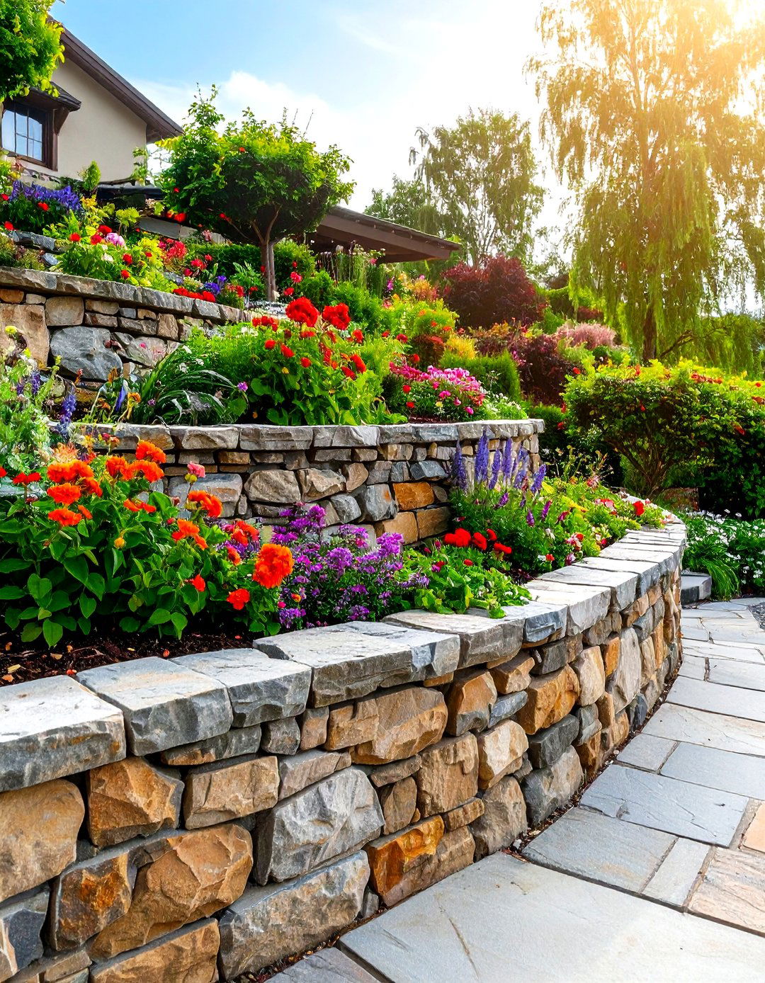 Dry Stack Stone Wall Border - 30 landscape border ideas
