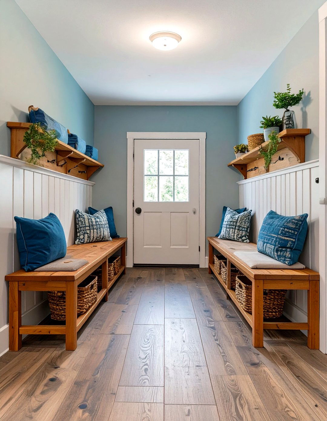 Dual Benches in a Foyer or Mudroom - 30 symmetrical balance in interior design ideas
