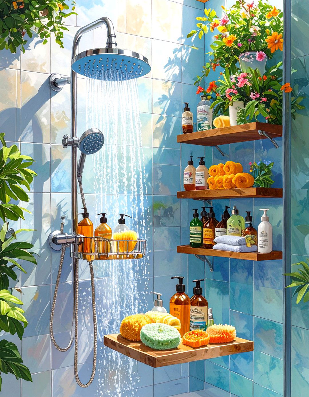 Dual Shower Head Caddy Organizer - 30 shower organizer ideas