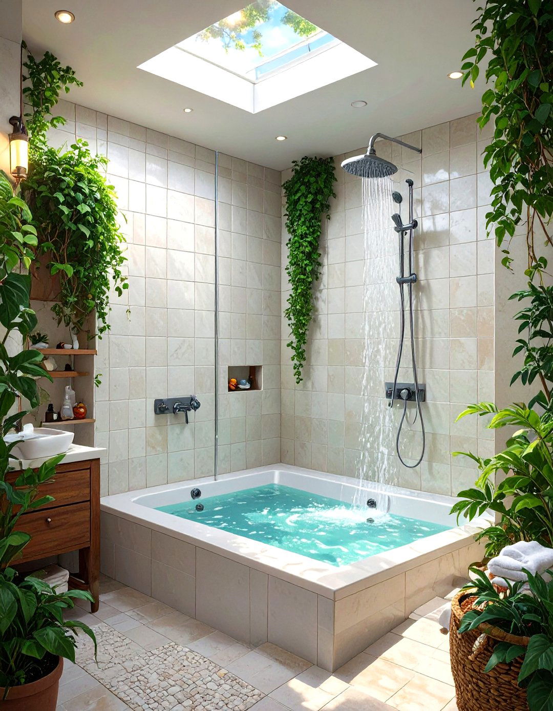 Dual Showerheads Over a Tub Shower Combo - 30 tub in shower bathroom ideas