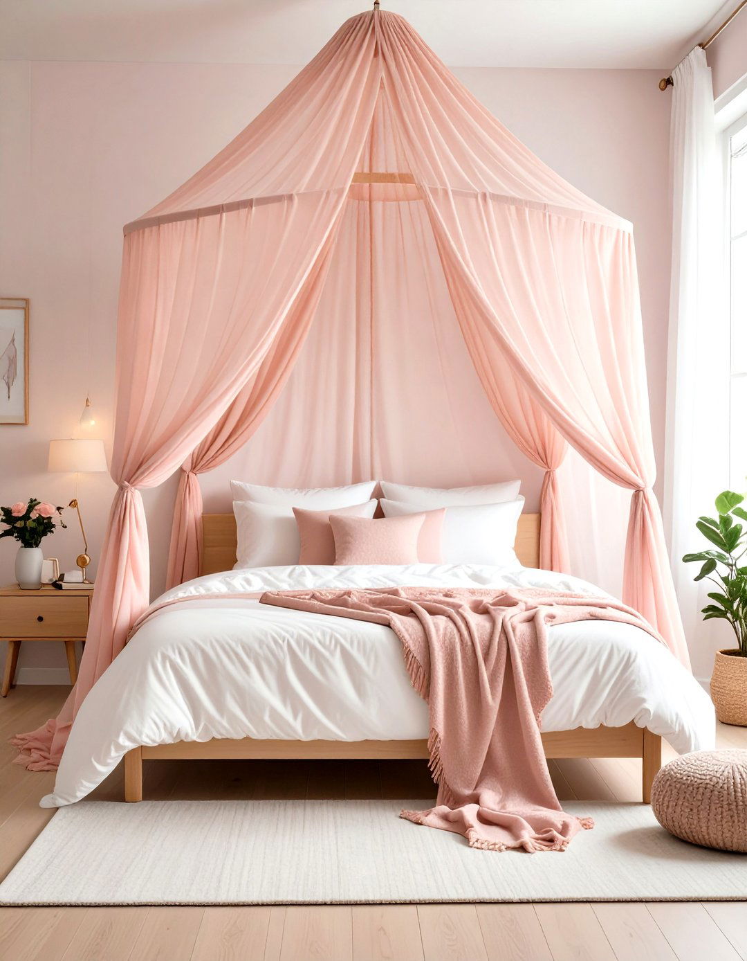 Dusty Rose Bed Canopy - 30 pink dorm room ideas