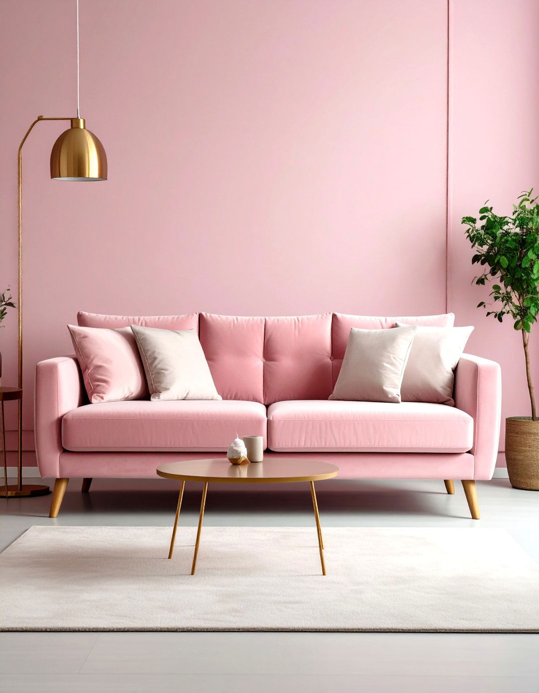 Dusty Rose Velvet Sofa - 30 pink living room ideas