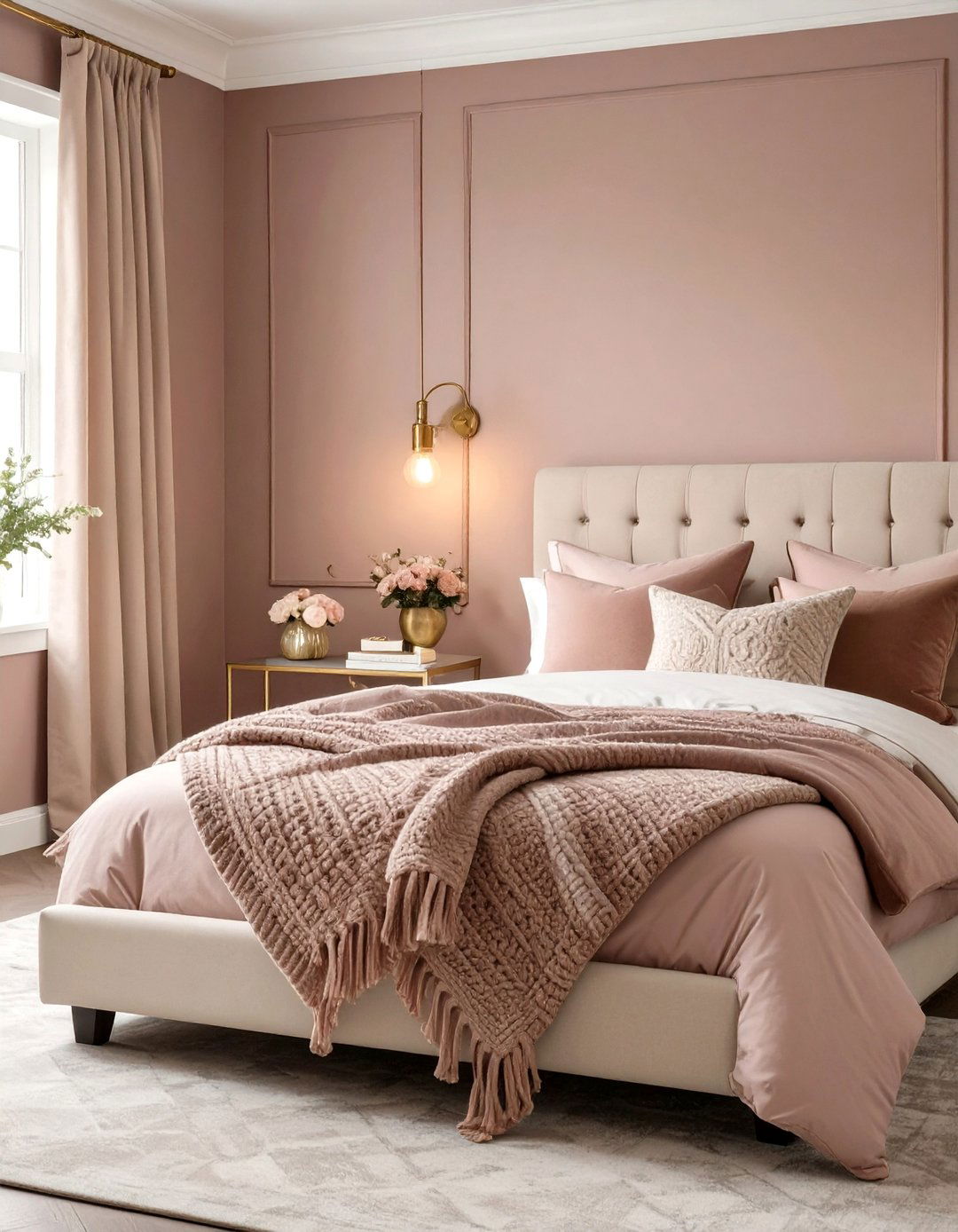 Dusty Rose and Cream Bedroom - 30 cute pink girl bedroom design ideas