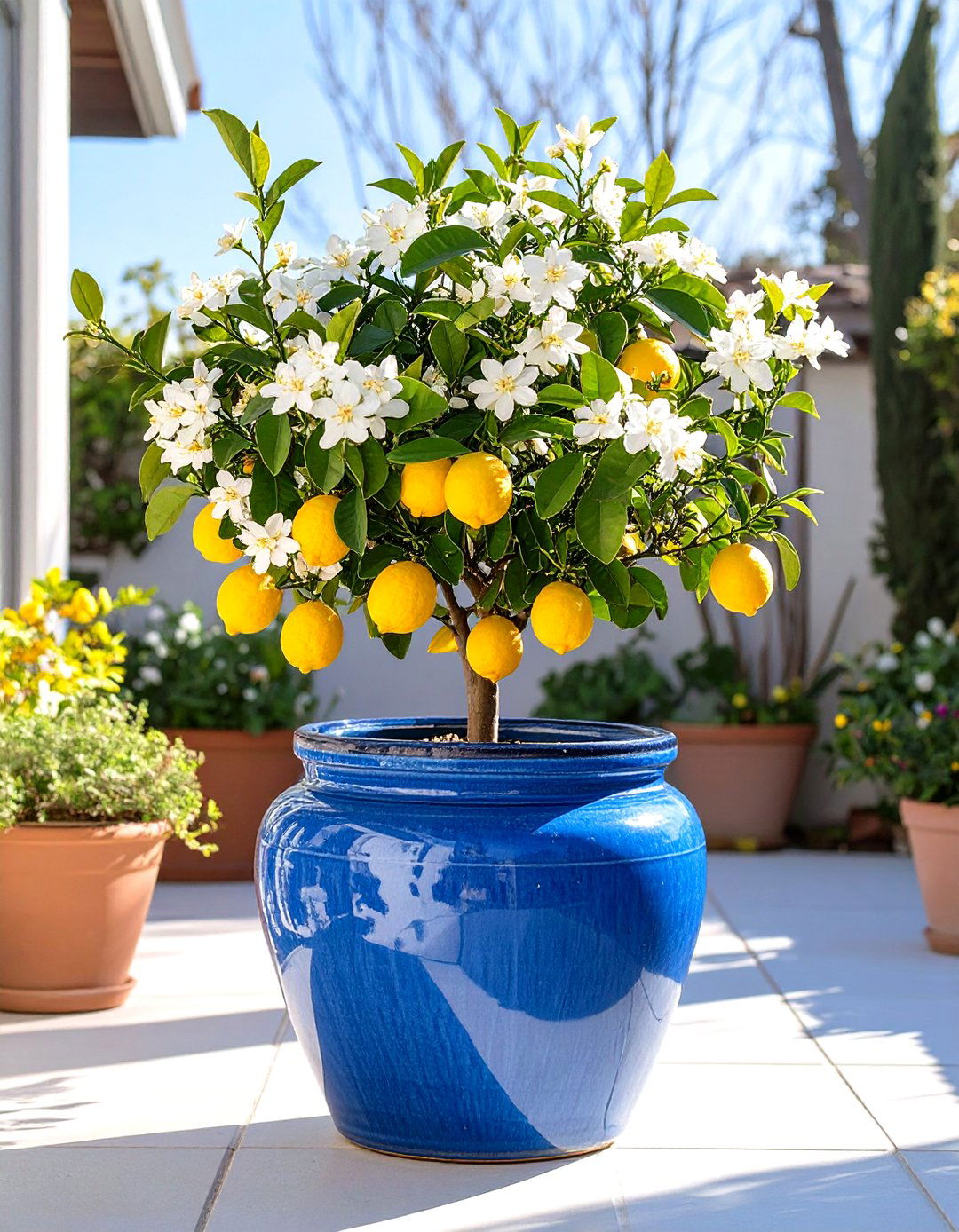 Dwarf Citrus Tree in a Large Patio Pot - 30 small patio garden ideas