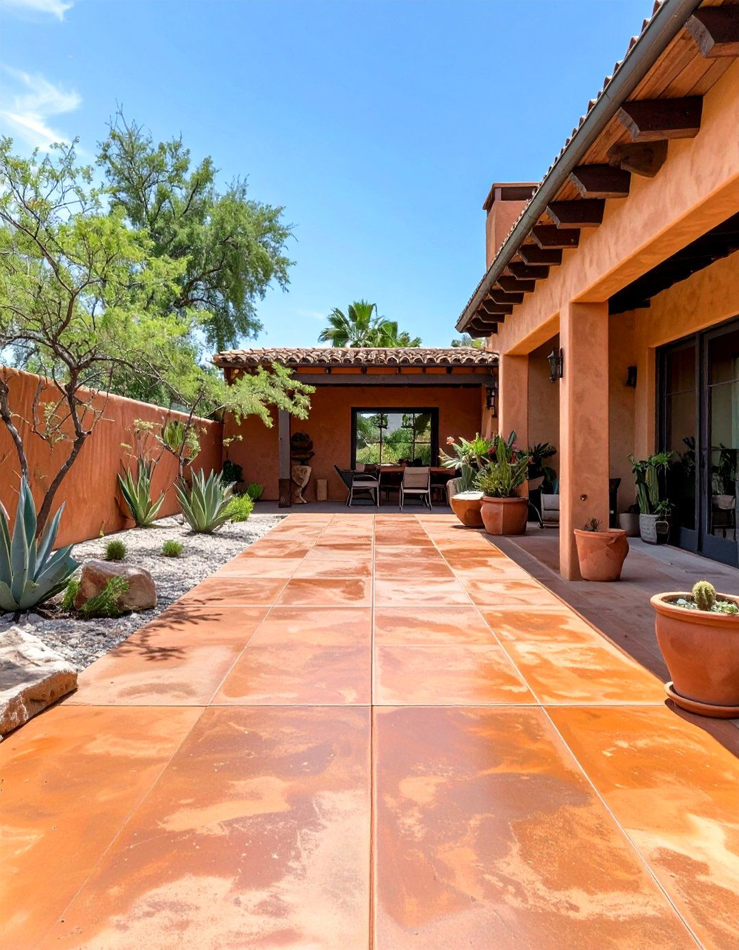 Dyed Concrete Patio in an Earth Tone - 30 simple concrete patio ideas