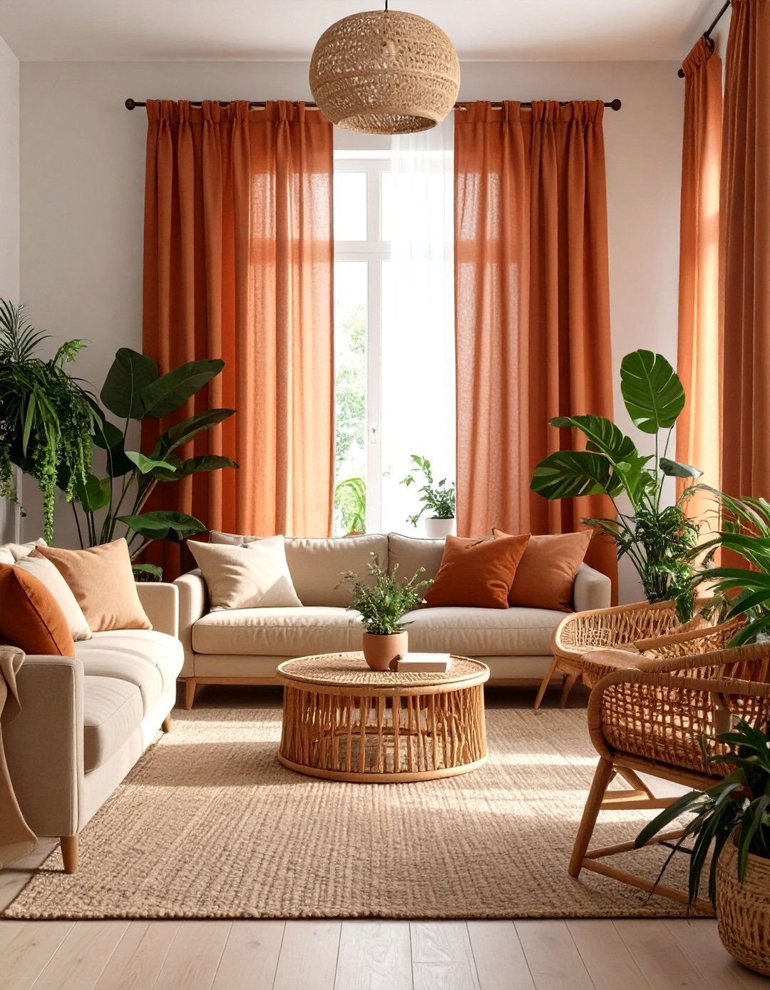Earth Tone Curtains in a Neutral Space - 30 curtain ideas for living room