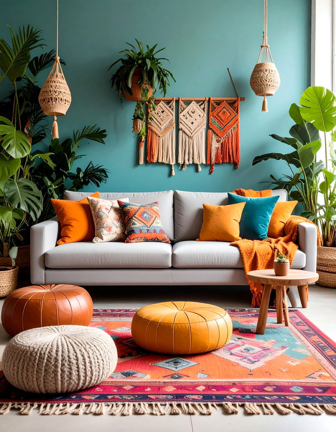 Earthy Bohemian Living Room - 30 light grey couch living room ideas
