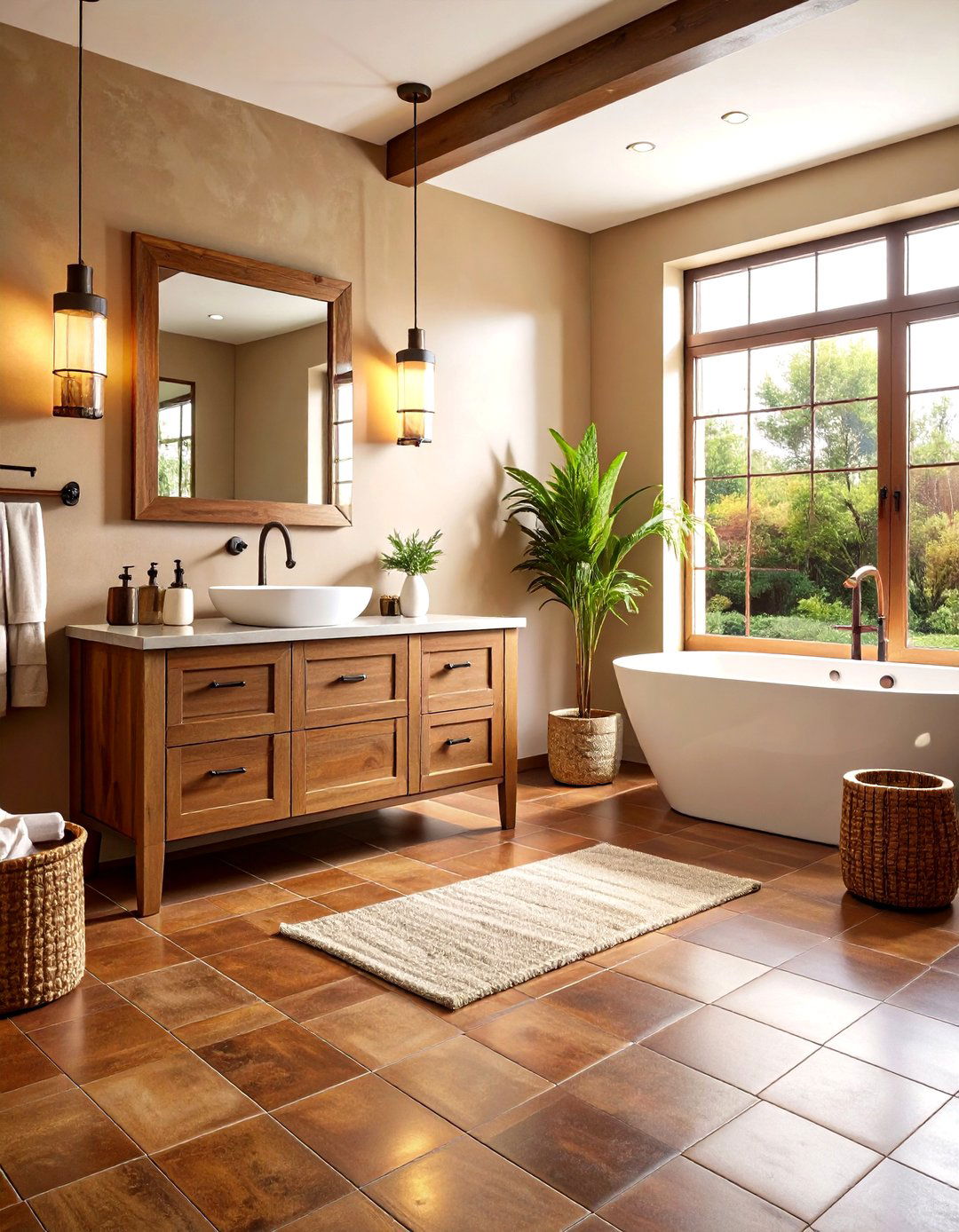 Earthy Brown Penny Tile Floor - 30 penny tile bathroom floor ideas