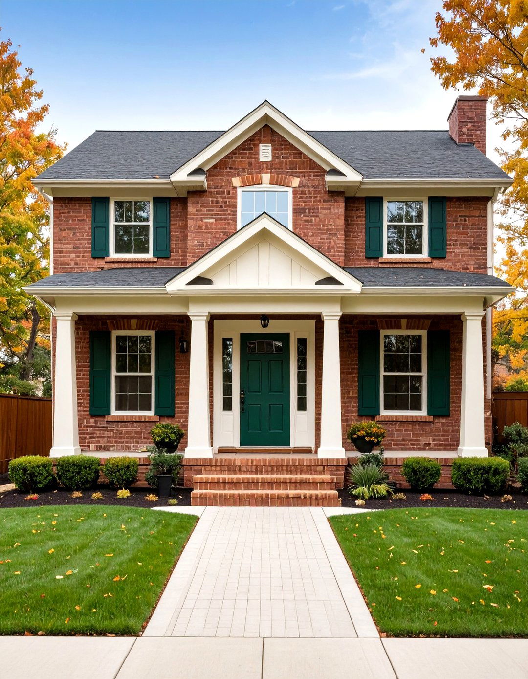 Earthy Brown with Cream Trim - 30 exterior brick paint color ideas