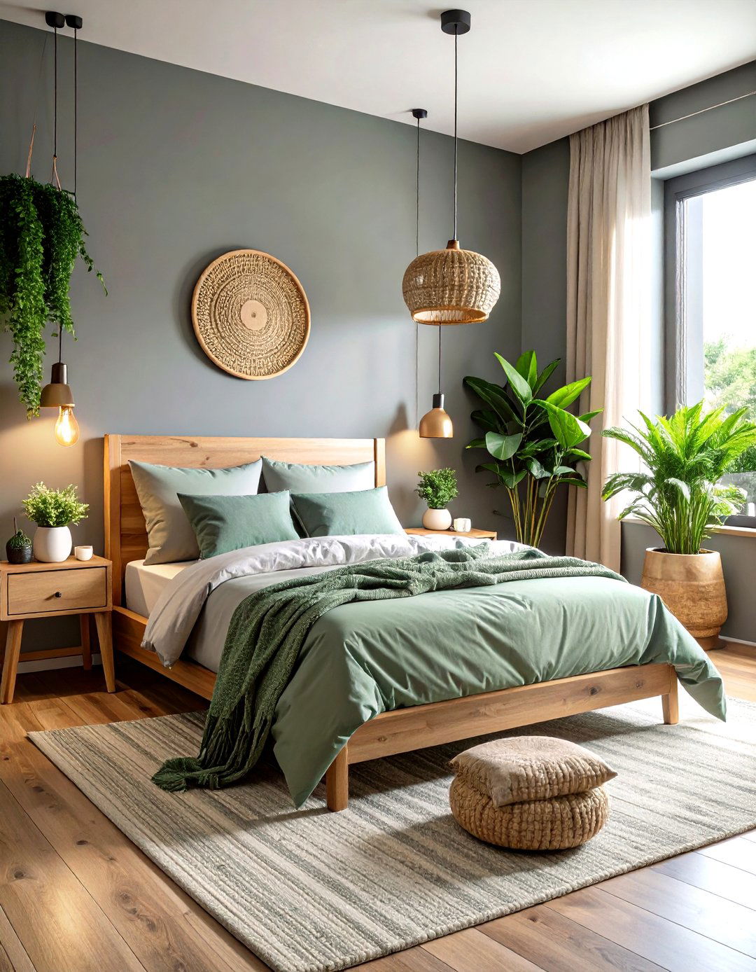 Earthy Gray and Green Bedroom - 30 gray bedroom ideas