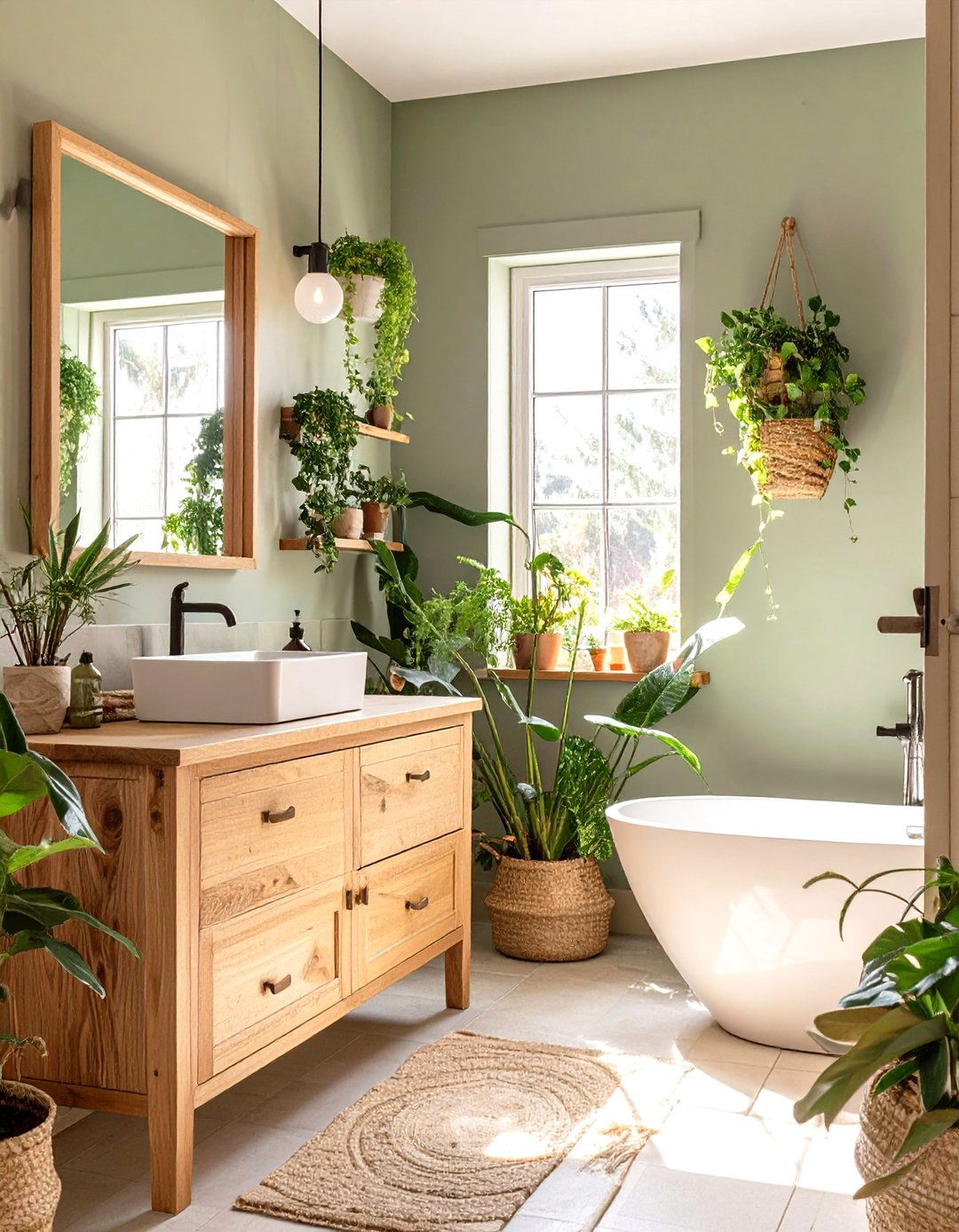 Earthy Green Bathroom Oasis - 30 neutral bathroom ideas