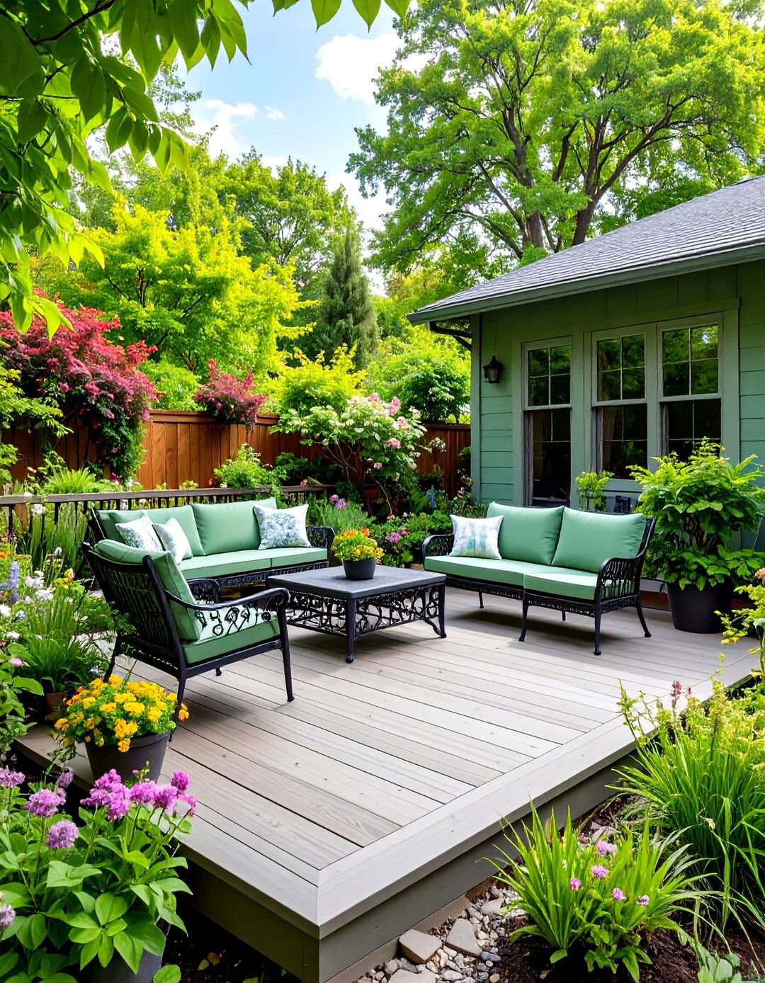 Earthy Green Painted Deck - 30 painted deck ideas