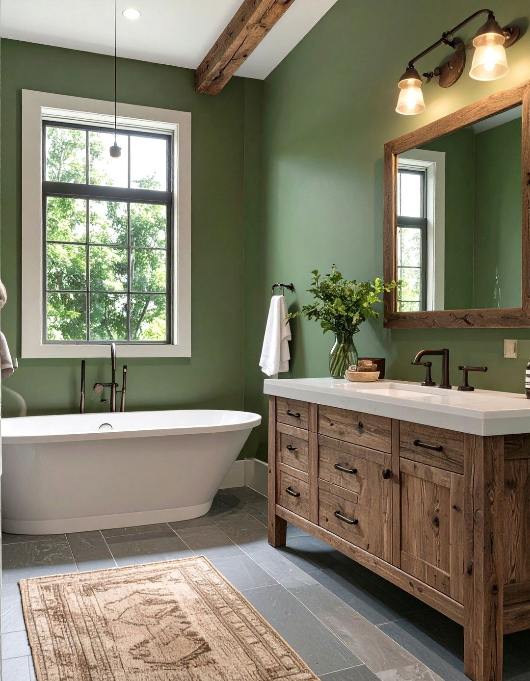 Earthy Olive Green Bathroom - 30 bathroom painting ideas