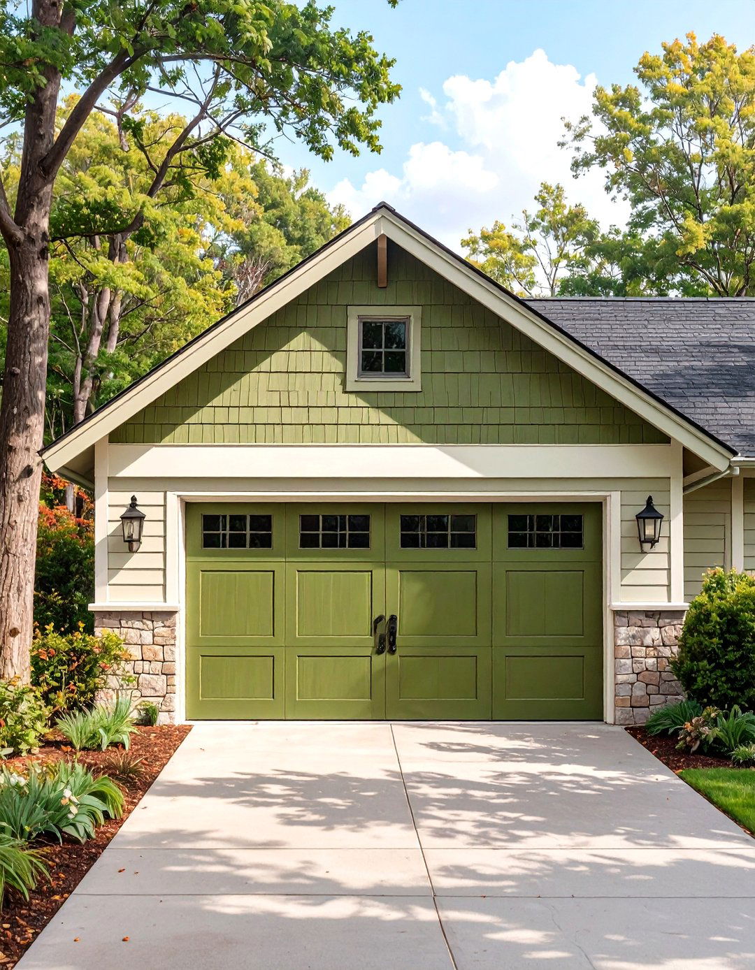Earthy Olive Green - 30 garage door color ideas
