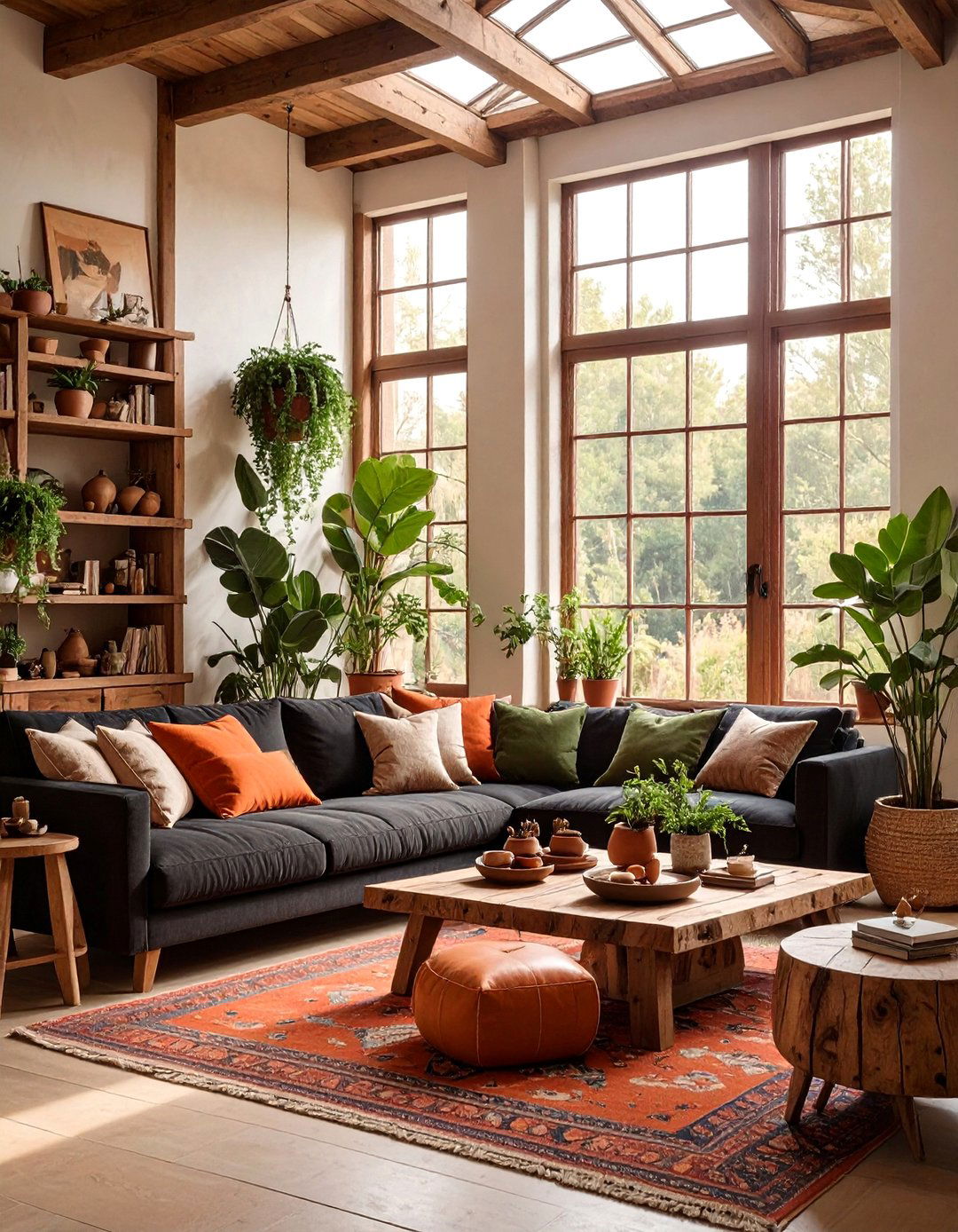 Earthy Organic Living Room - 30 black couch living room ideas