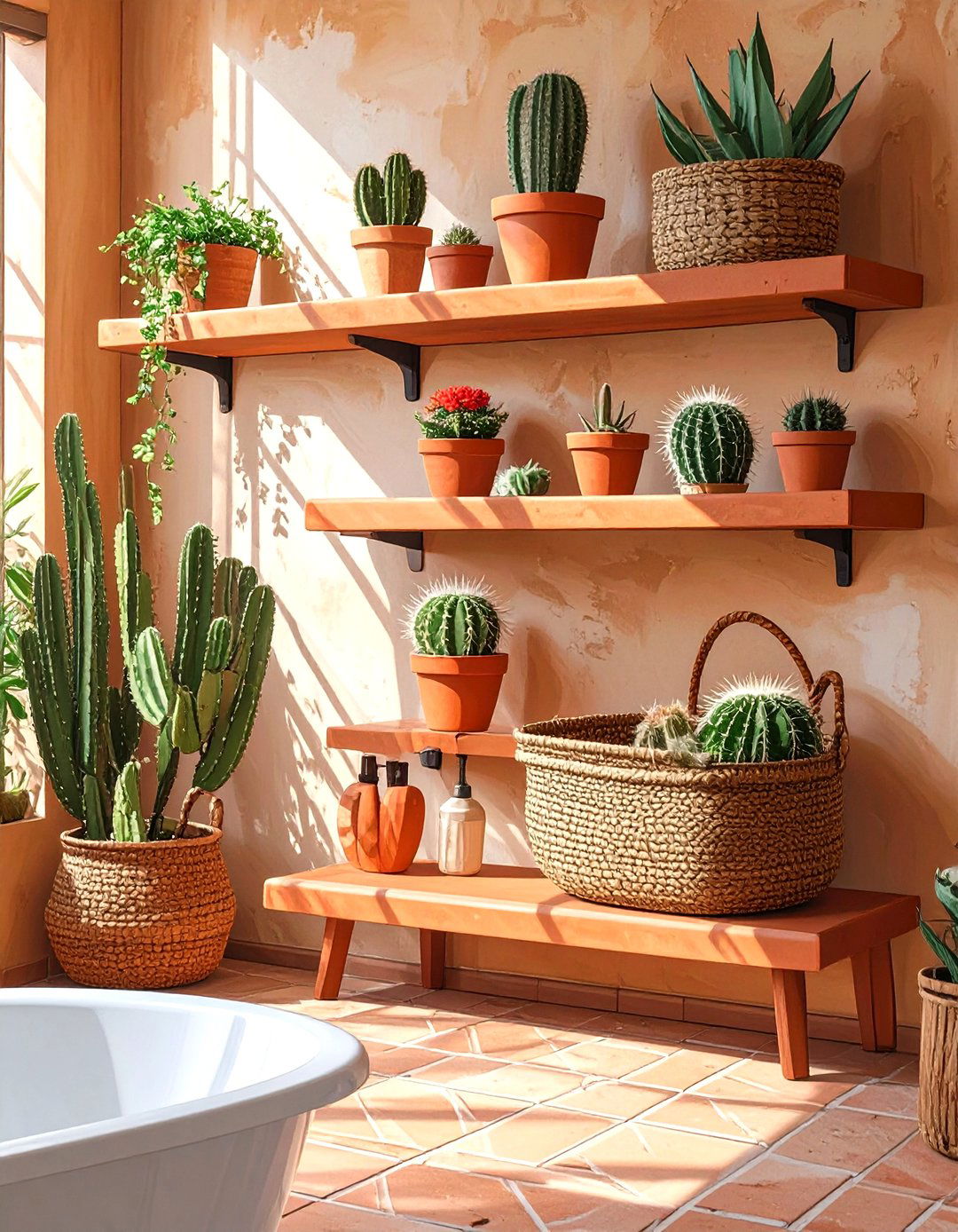 Earthy Terracotta Bathroom Shelf - 30 bathroom shelf decor ideas