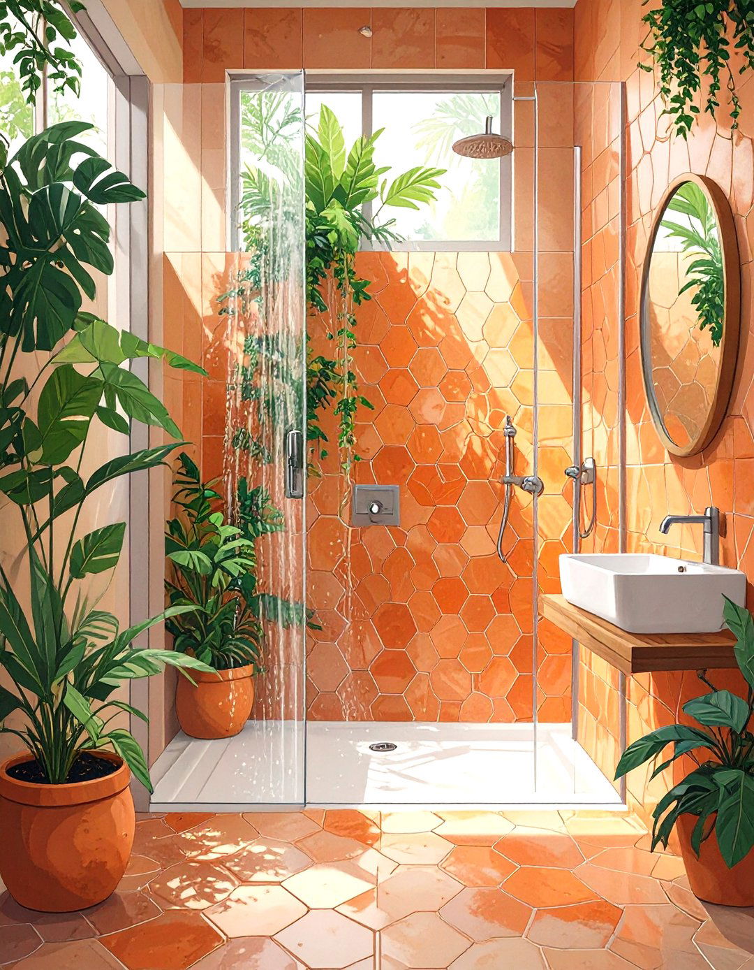 Earthy Terracotta Shower Tiles - 30 shower tile ideas 2025