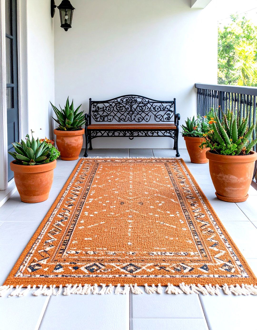 Earthy Terracotta Toned Rug - 30 front porch rug ideas