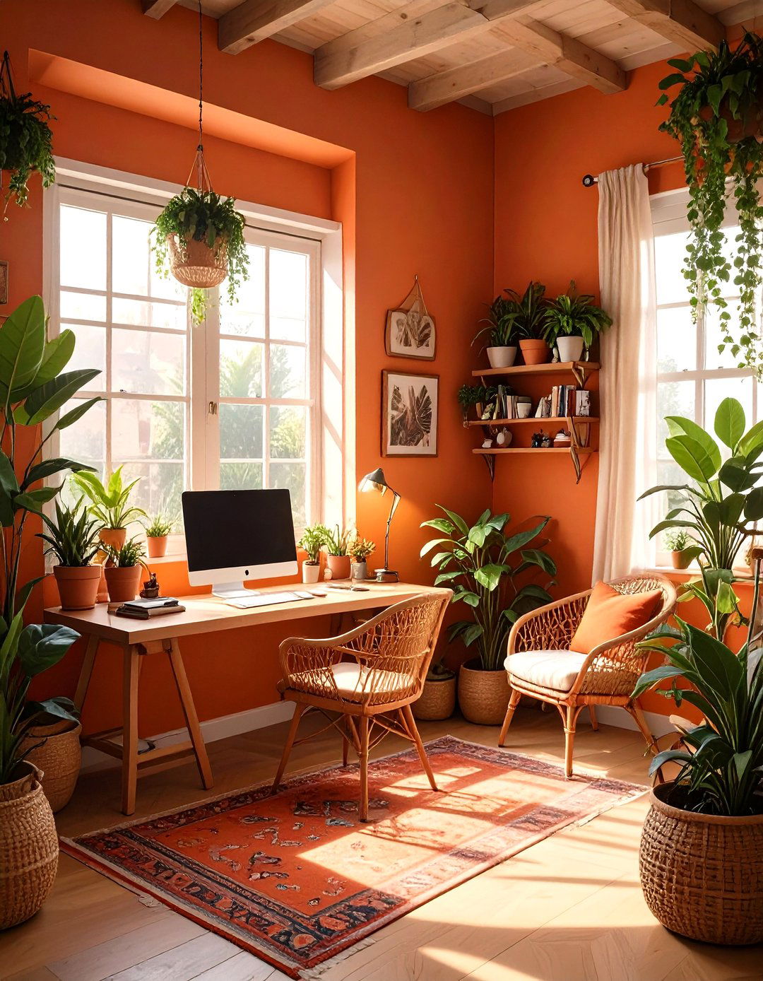 Earthy Terracotta and Cream Bohemian Office - 30 office color ideas
