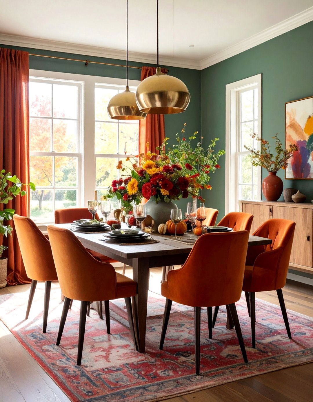 Earthy Tetradic Green Orange Red Violet and Blue Violet Dining Room - 30 interior design color wheel ideas