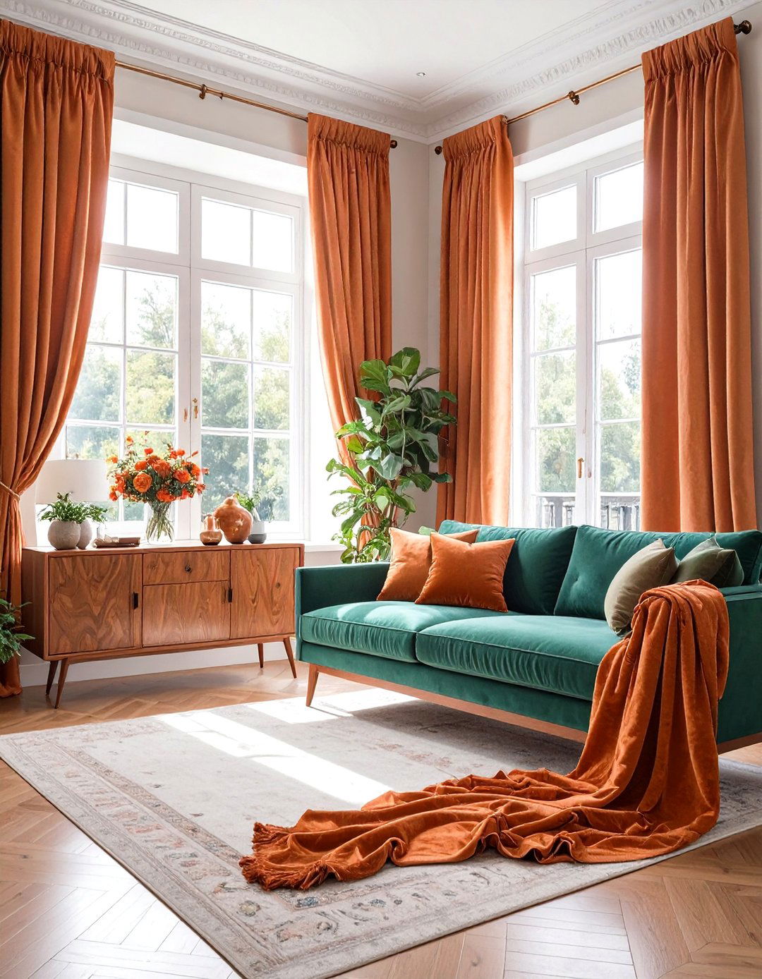 Earthy Toned Velvet Drapes - 30 modern curtain designs for living room