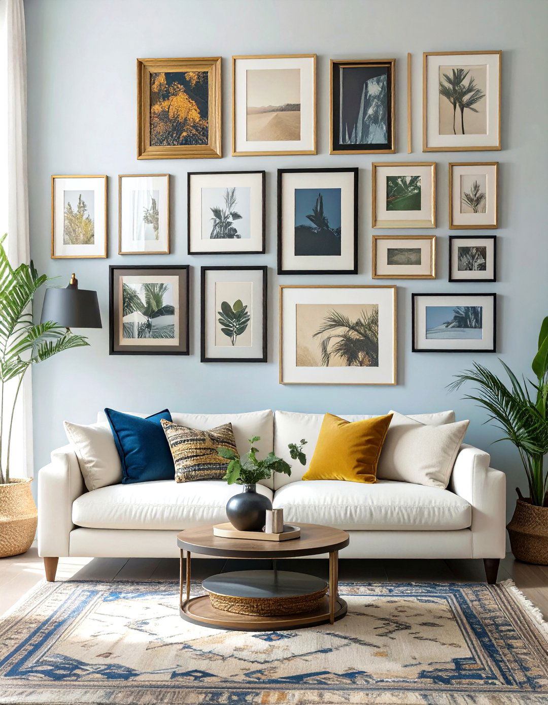 Eclectic Asymmetrical Gallery Wall - 30 wall pictures for living room ideas