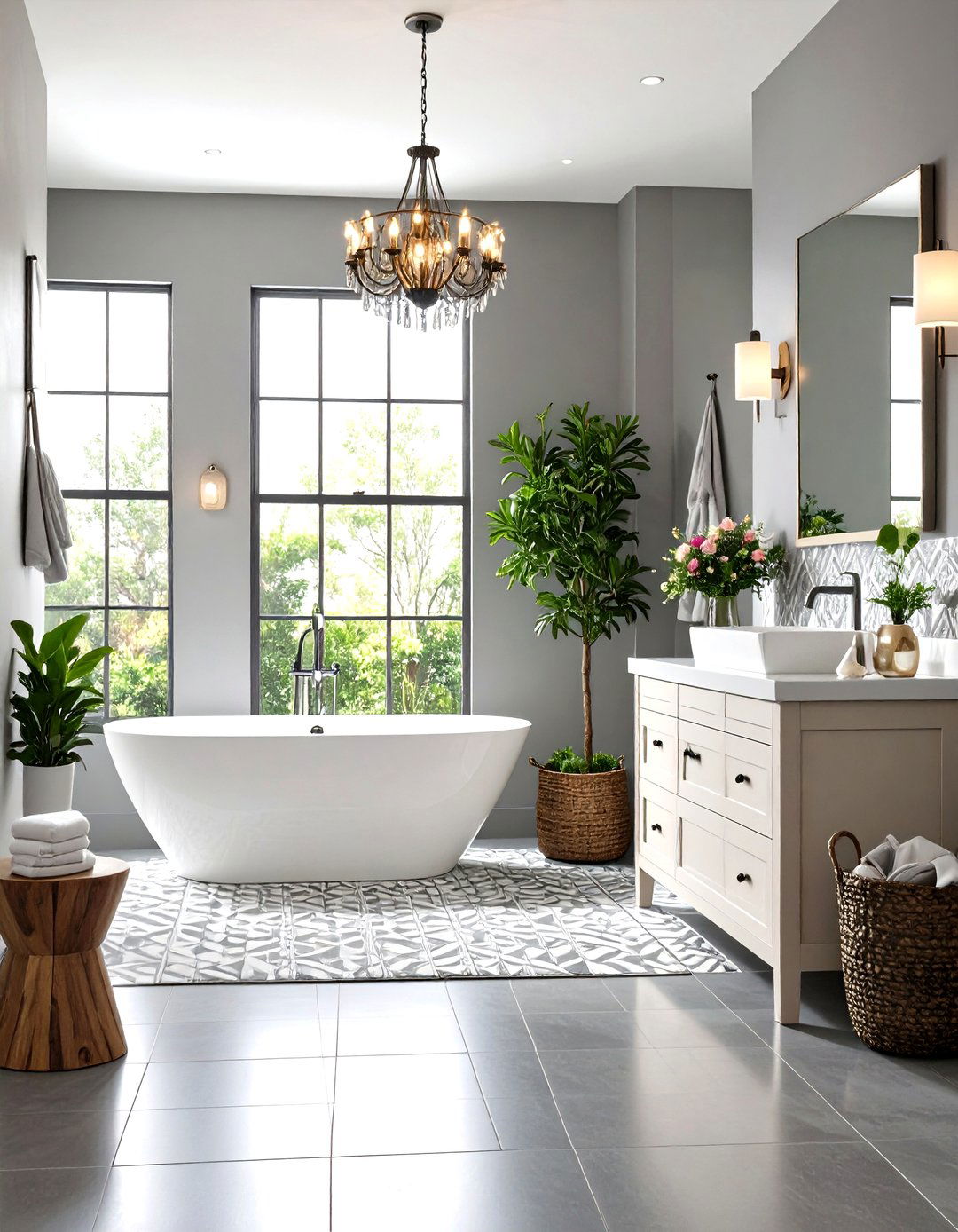 Eclectic Bathroom with Mixed Patterns - 30 gray and white bathroom ideas