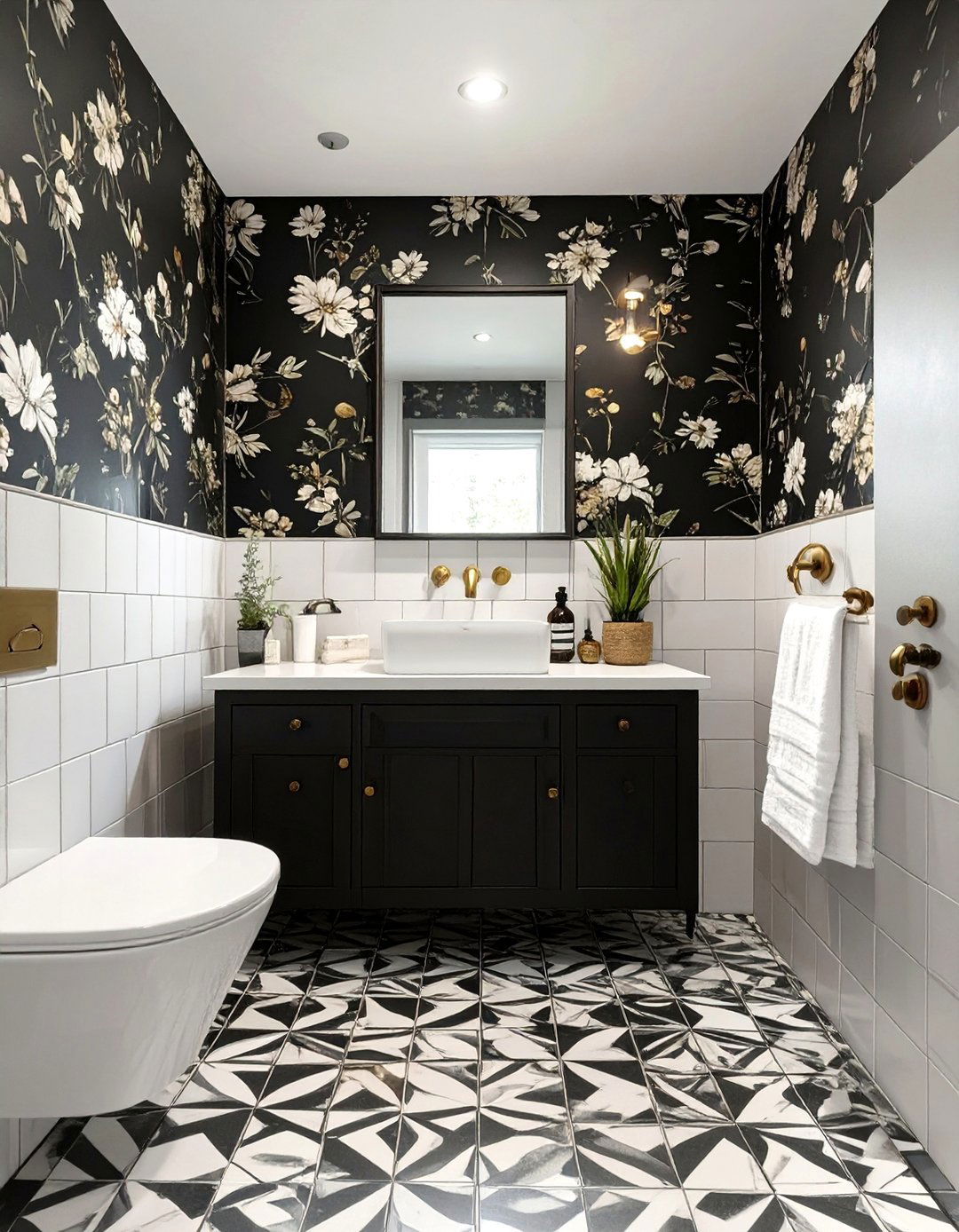 Eclectic Bathroom with Mixed Patterns - 30 black and white bathroom ideas