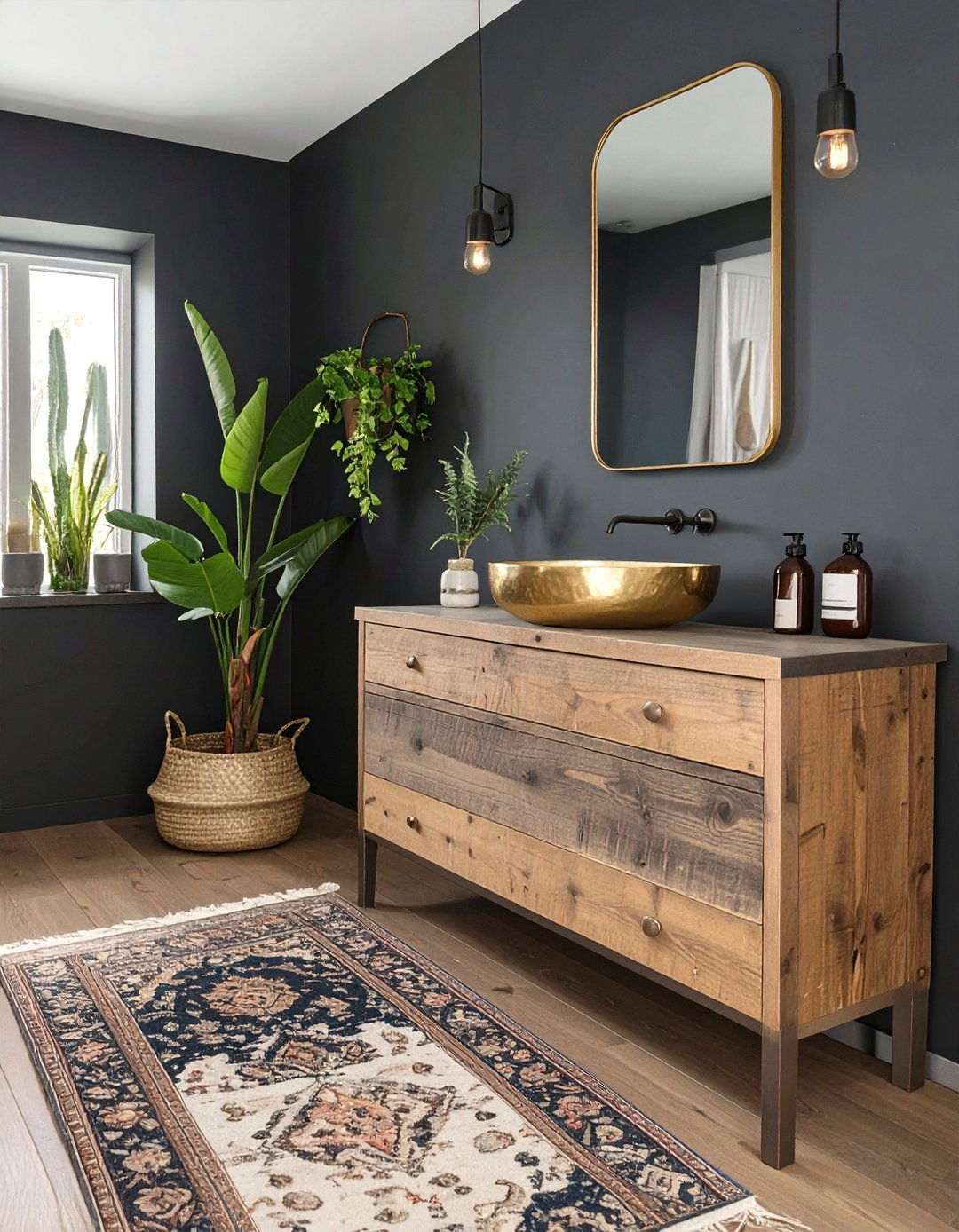 Eclectic Bohemian Bathroom - 30 black and gold bathroom ideas