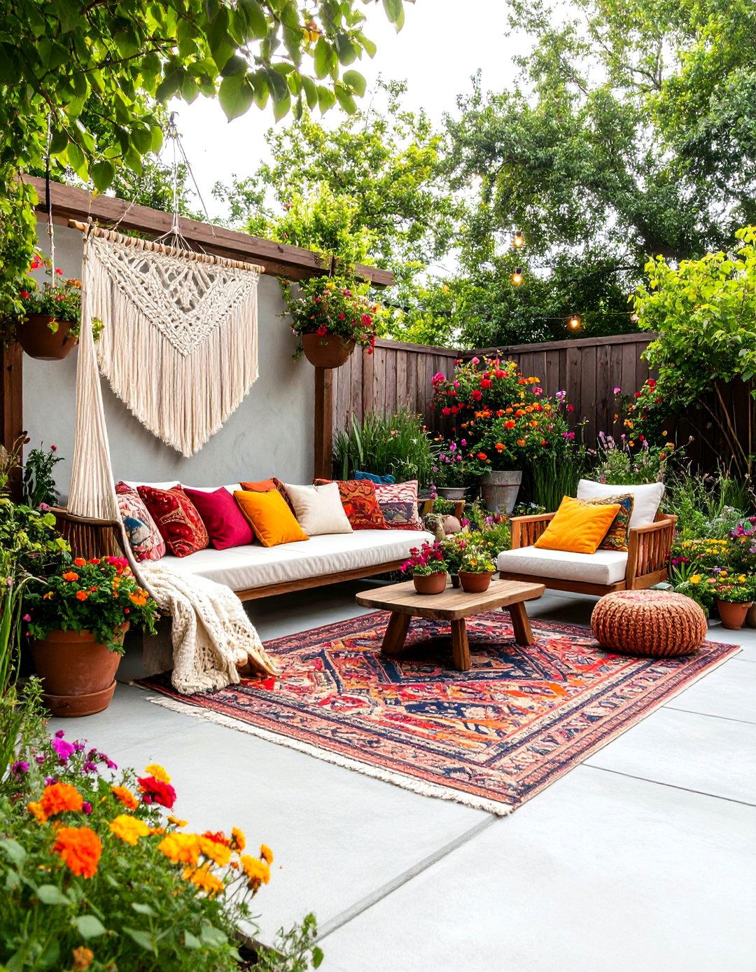 Eclectic Bohemian Concrete Patio - 30 backyard concrete patio ideas