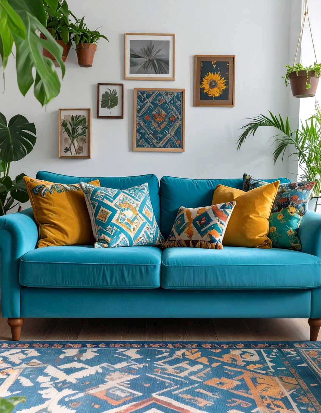Eclectic Bohemian Living Room - 30 blue couch living room ideas