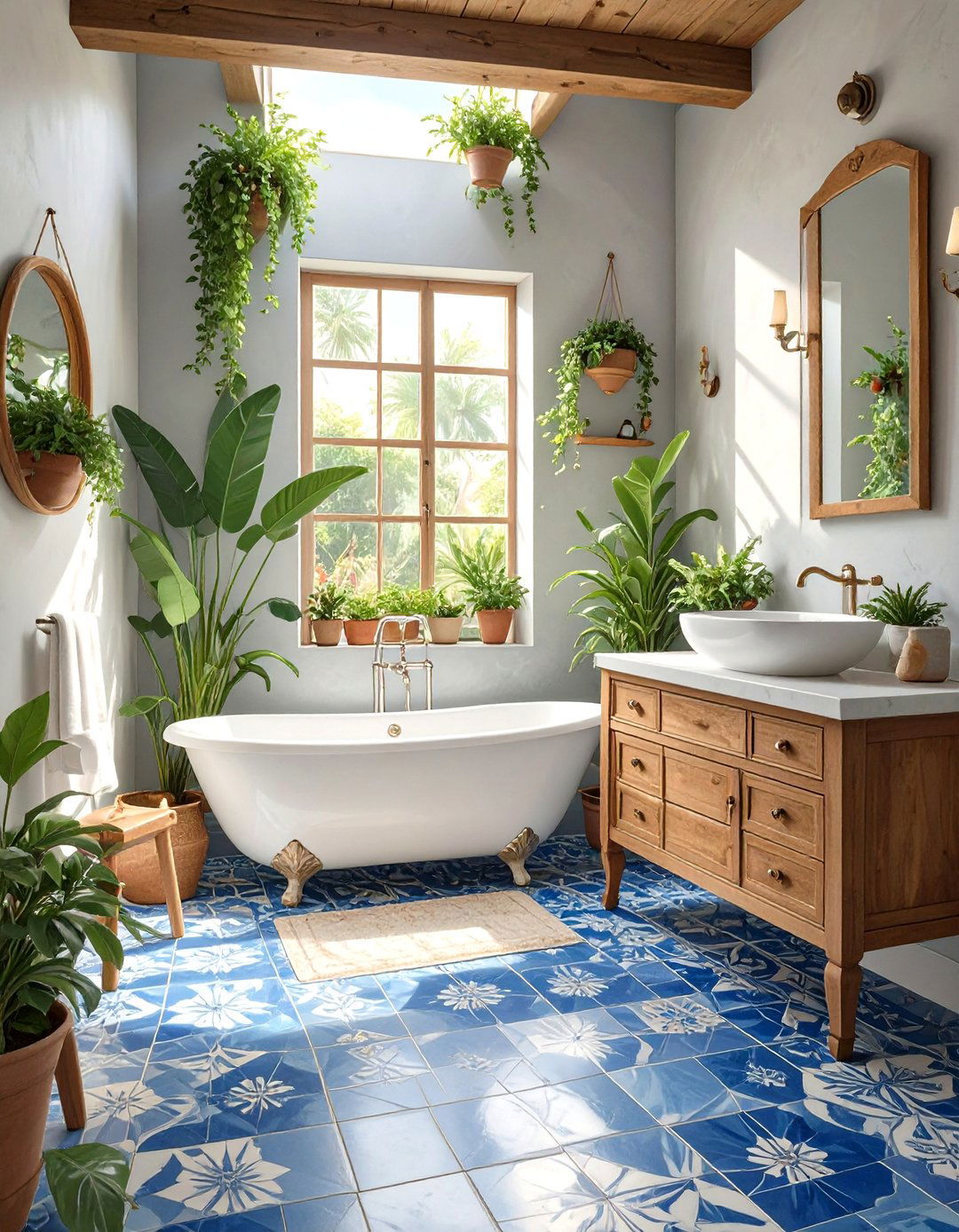 Eclectic Bohemian with Indigo Blue and Ash Gray - 30 blue and gray bathroom ideas