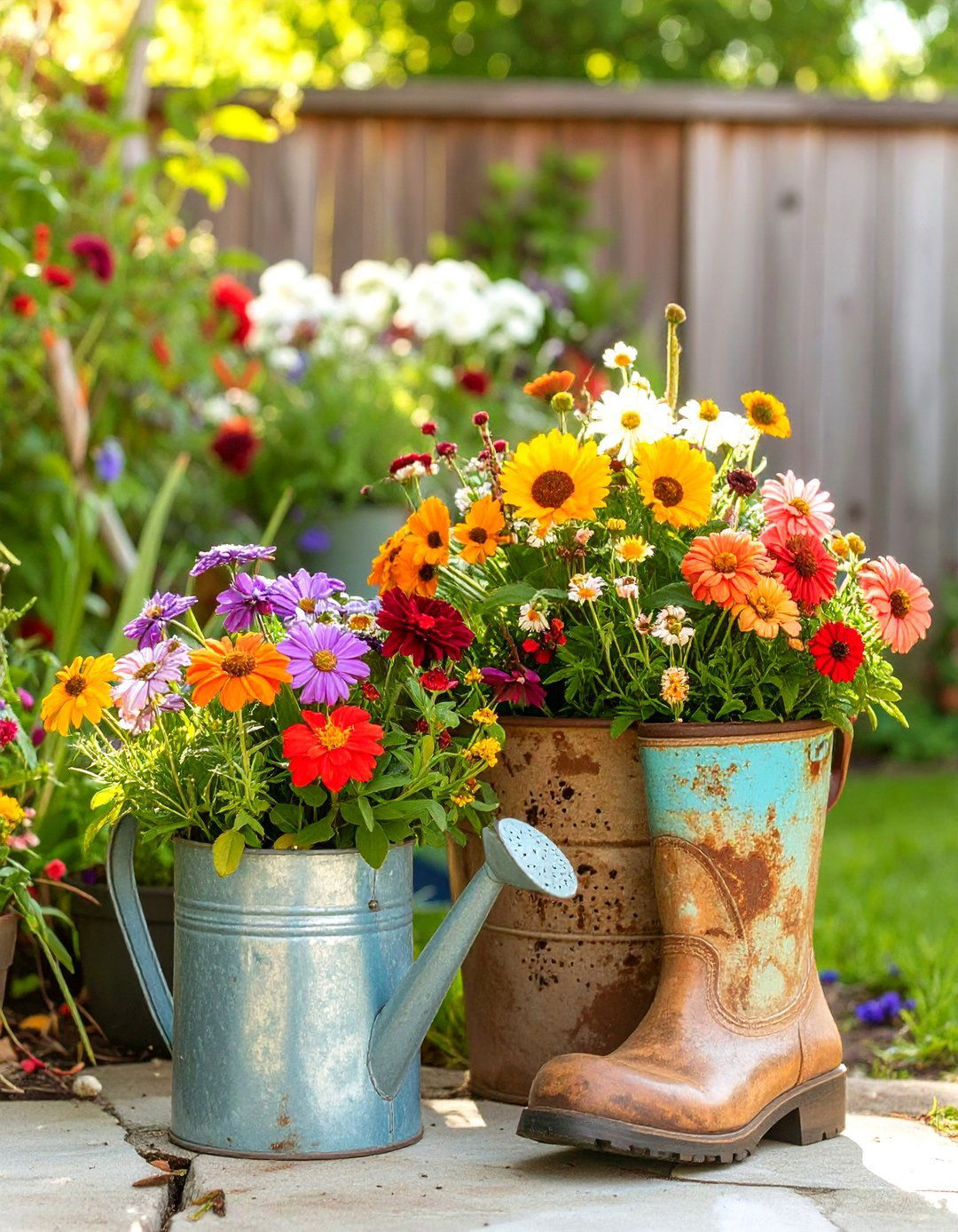 Eclectic Found Object Planters - 30 backyard planter ideas