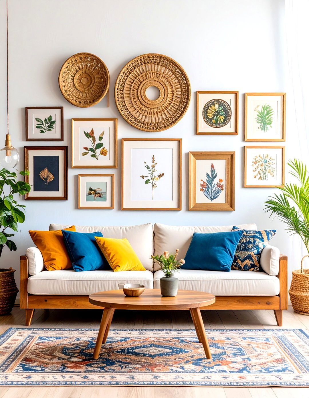 Eclectic Gallery Wall with Mixed Frames - 30 living room photo wall ideas
