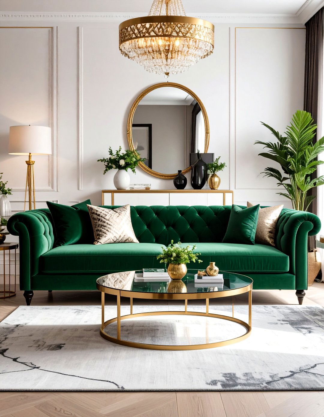 Eclectic Glam Living Room - 30 emerald green sofa living room ideas