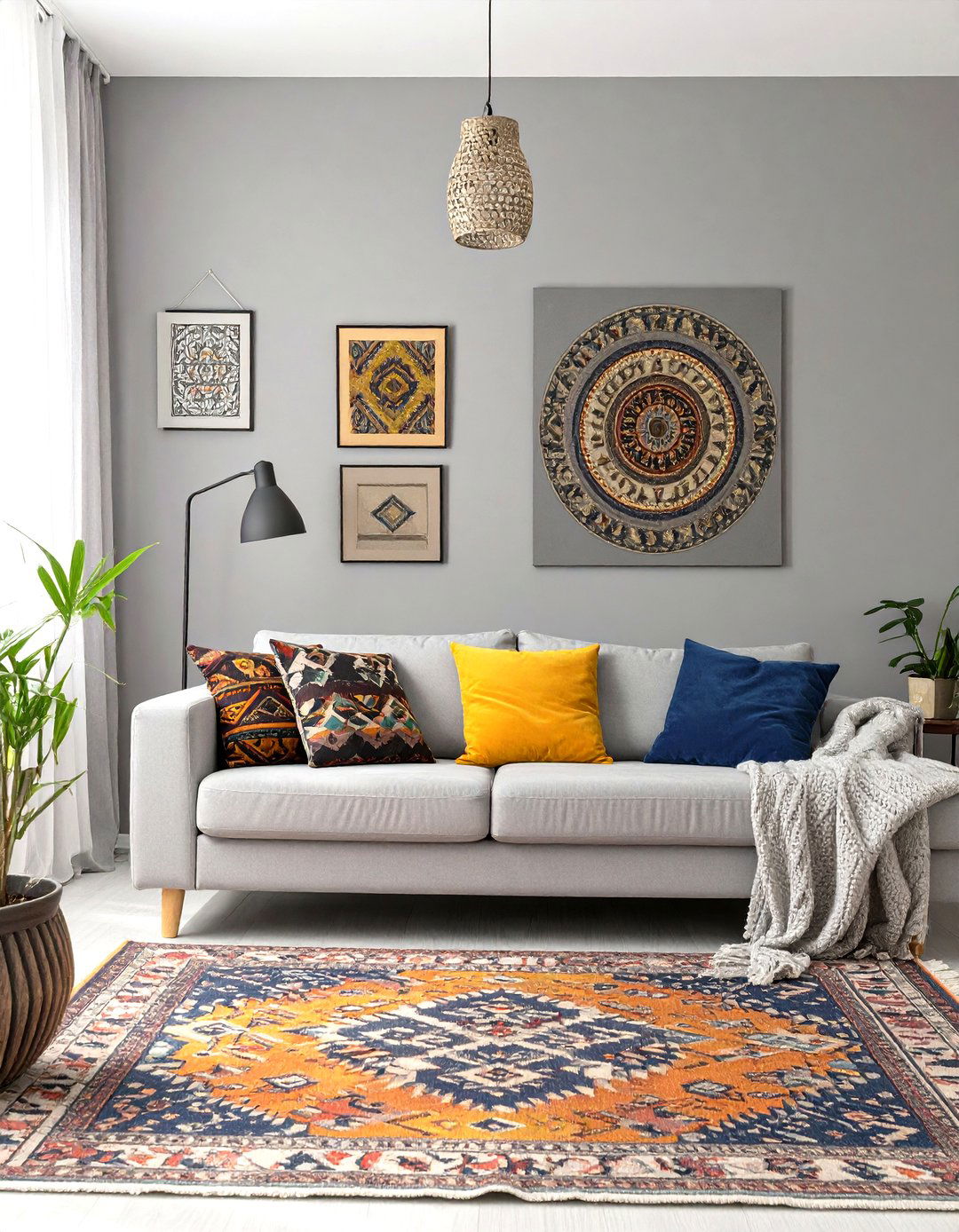 Eclectic Gray Living Room with Global Decor - 30 gray living room ideas