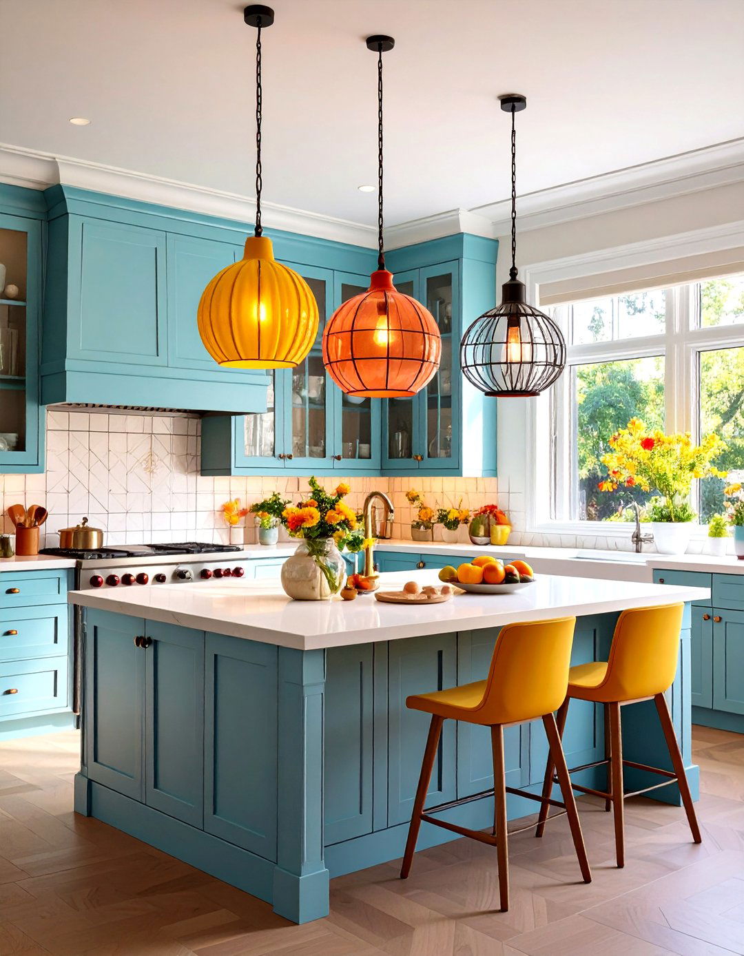 Eclectic Kitchen Mismatched Pendants - 30 kitchen lights ideas