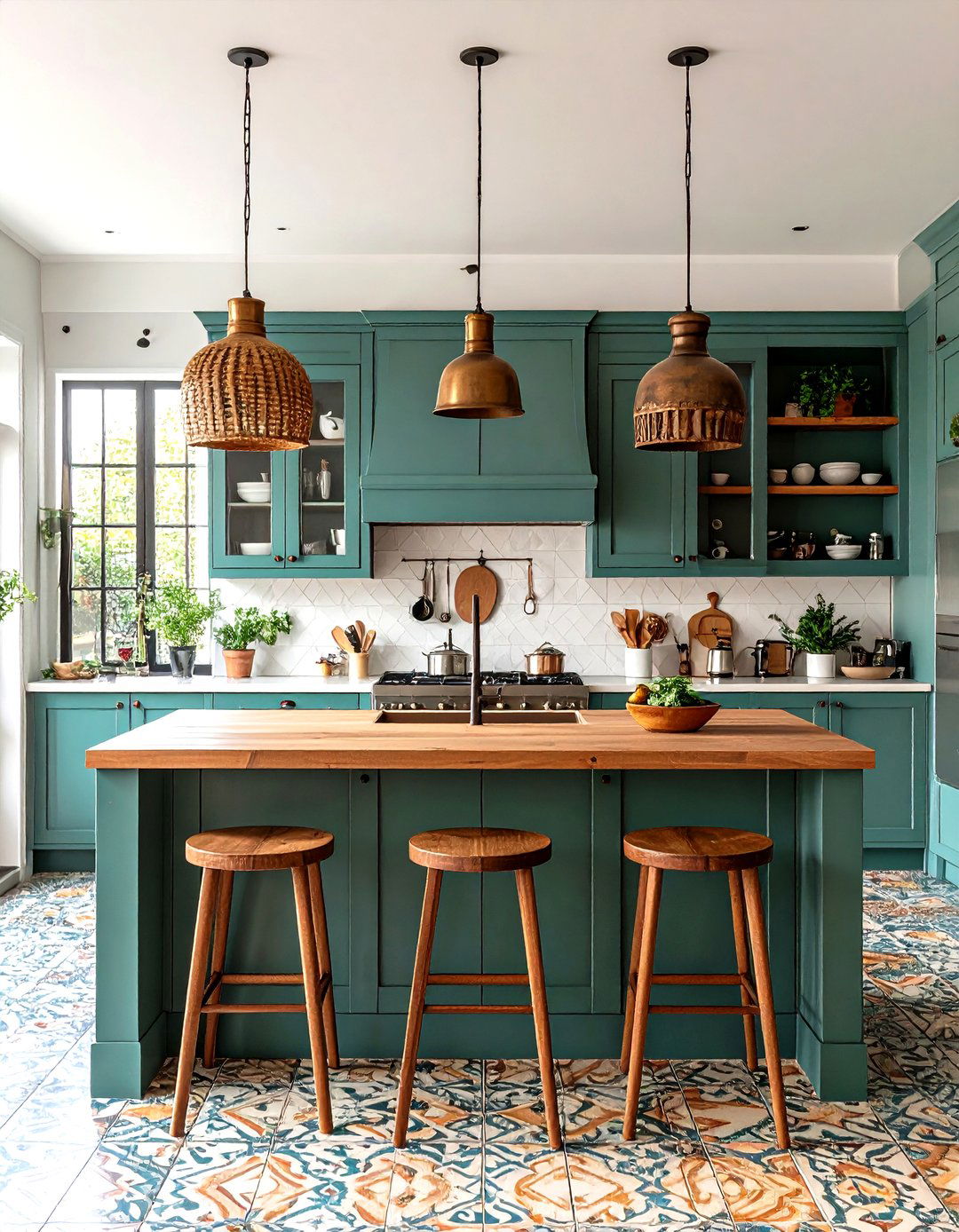 Eclectic Kitchen Mix with Mismatched Pendants - 30 kitchen island lighting ideas