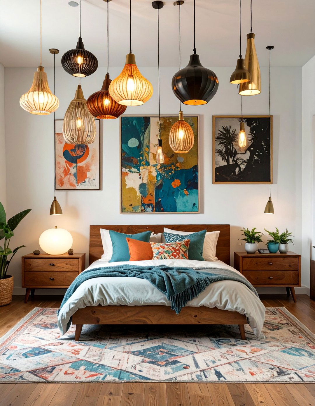 Eclectic Multi Pendant Bedroom Cluster - 30 bedroom ceiling light ideas