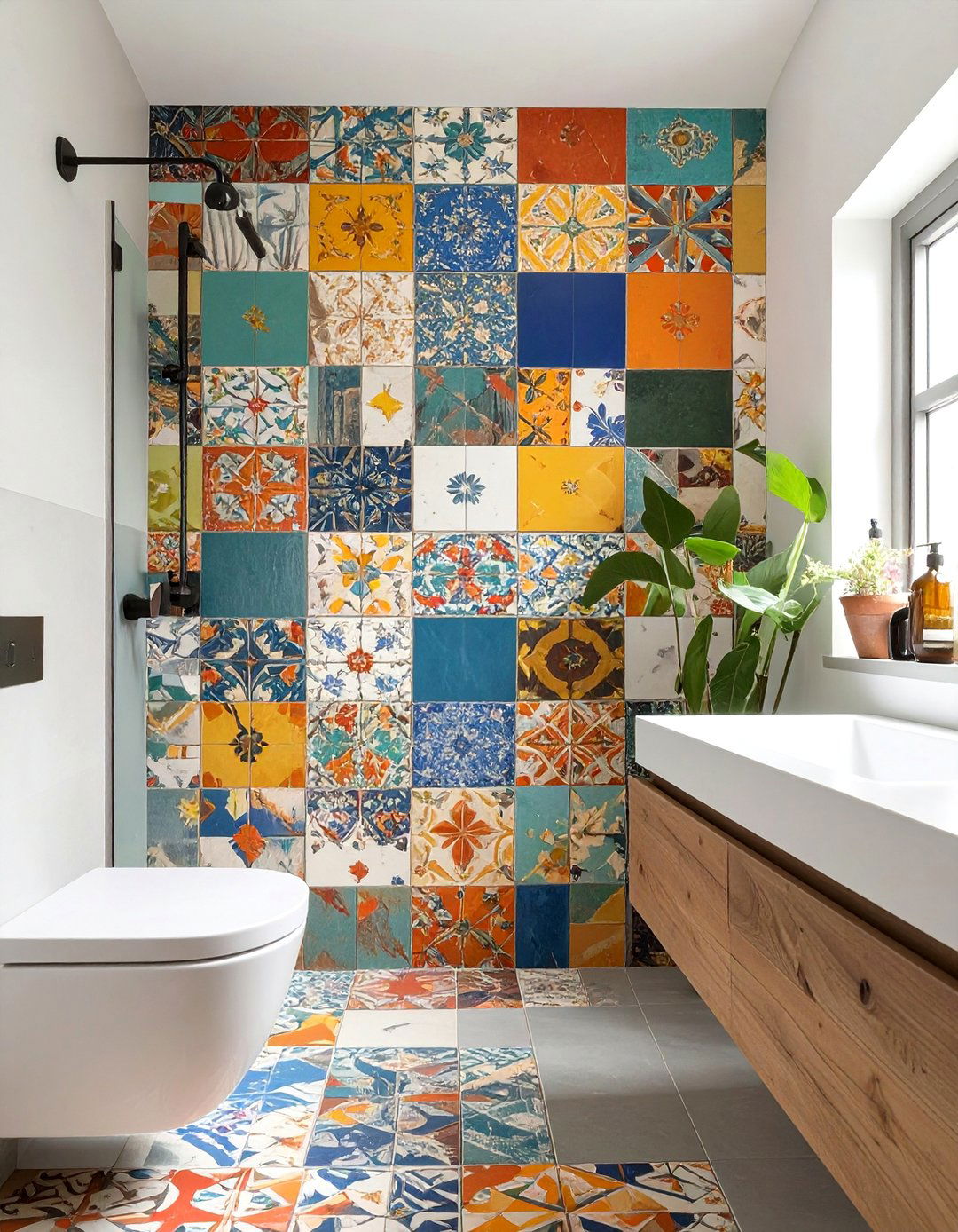 Eclectic Patchwork Tile Bathroom - 30 bathroom wall tile ideas