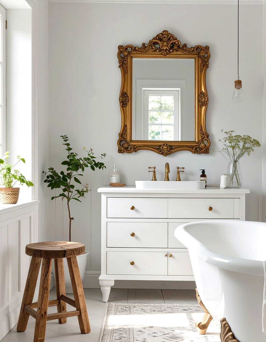 Eclectic White Bathroom with Vintage Finds - 30 modern white bathroom ideas