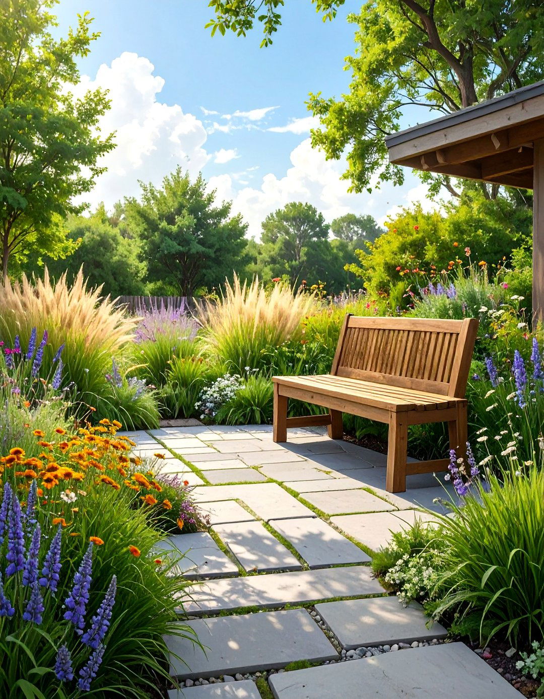 Eco Friendly Patio with Permeable Pavers and Native Plants - 30 outdoor patio design pictures ideas