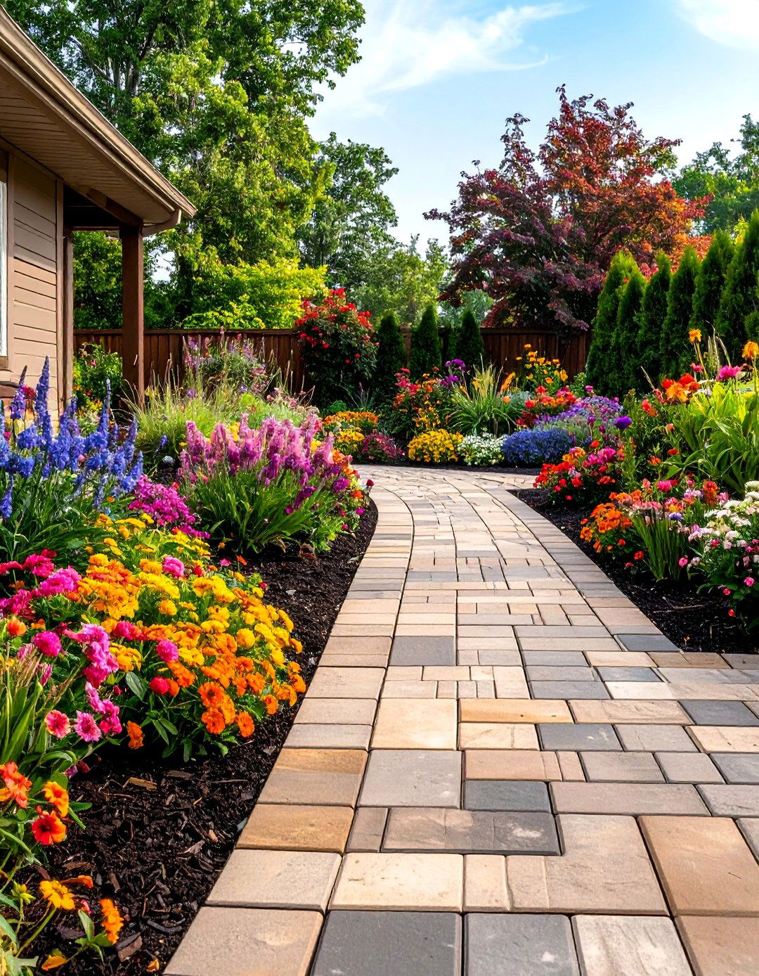 Edged Paver Patio with Mulch Beds - 30 diy cheap patio paver ideas