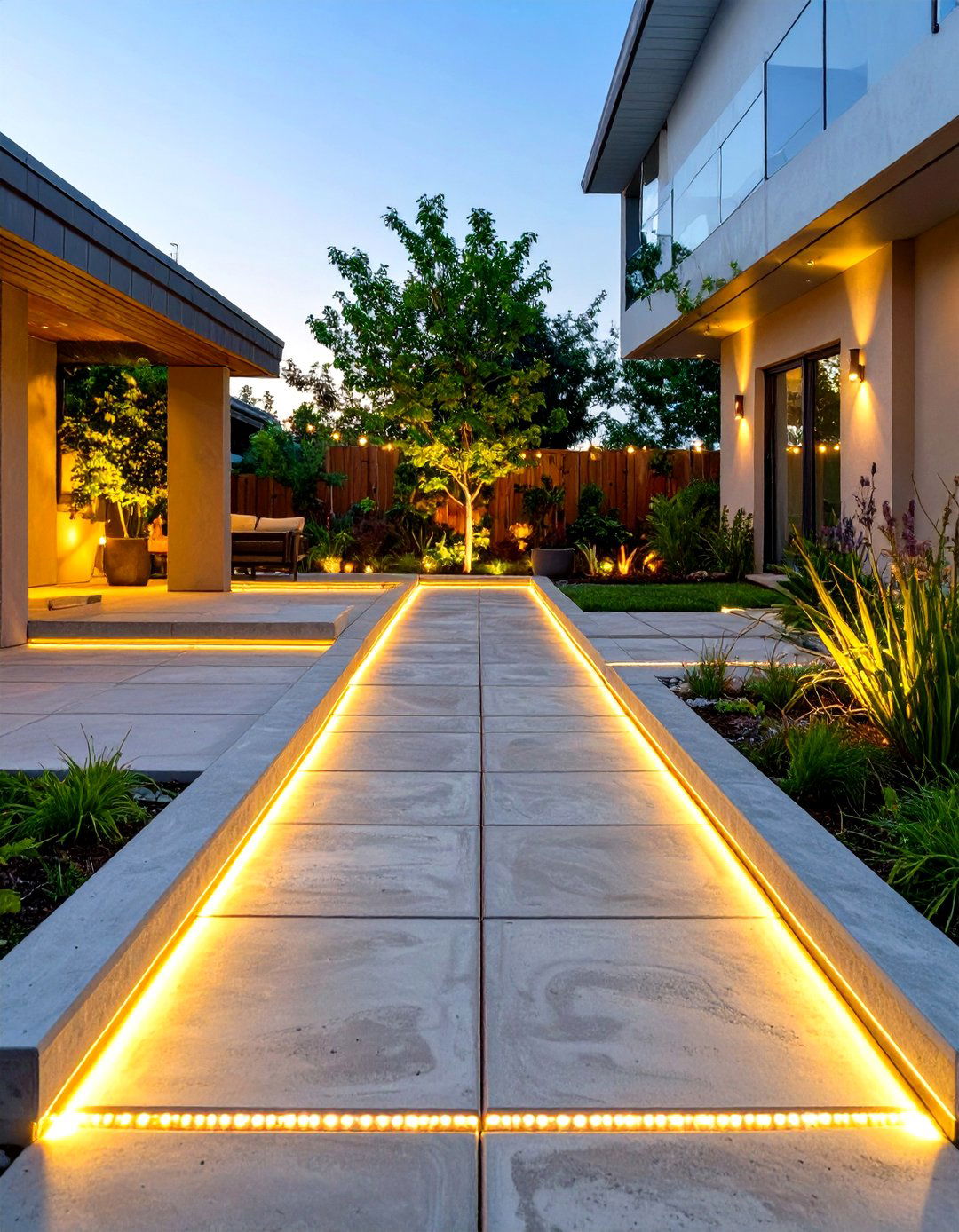 Edgelit Solar Lighting Path - 30 concrete patio ideas on a budget