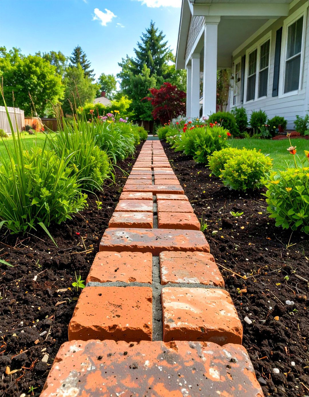 Edging Garden Beds with Recycled Bricks - 30 small area cheap simple front yard landscaping ideas